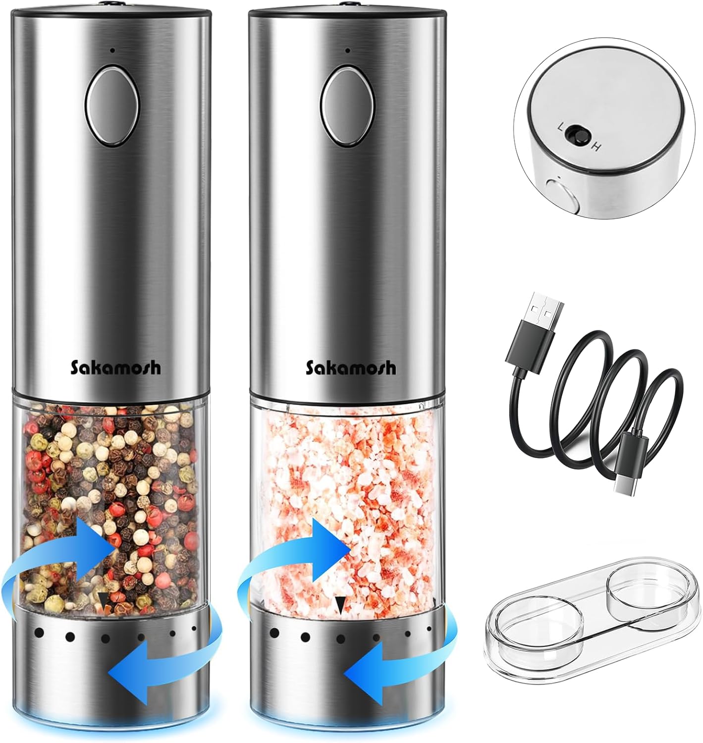 Stylish Electric Salt and Pepper Grinder Set with LED Light - 2-Pack