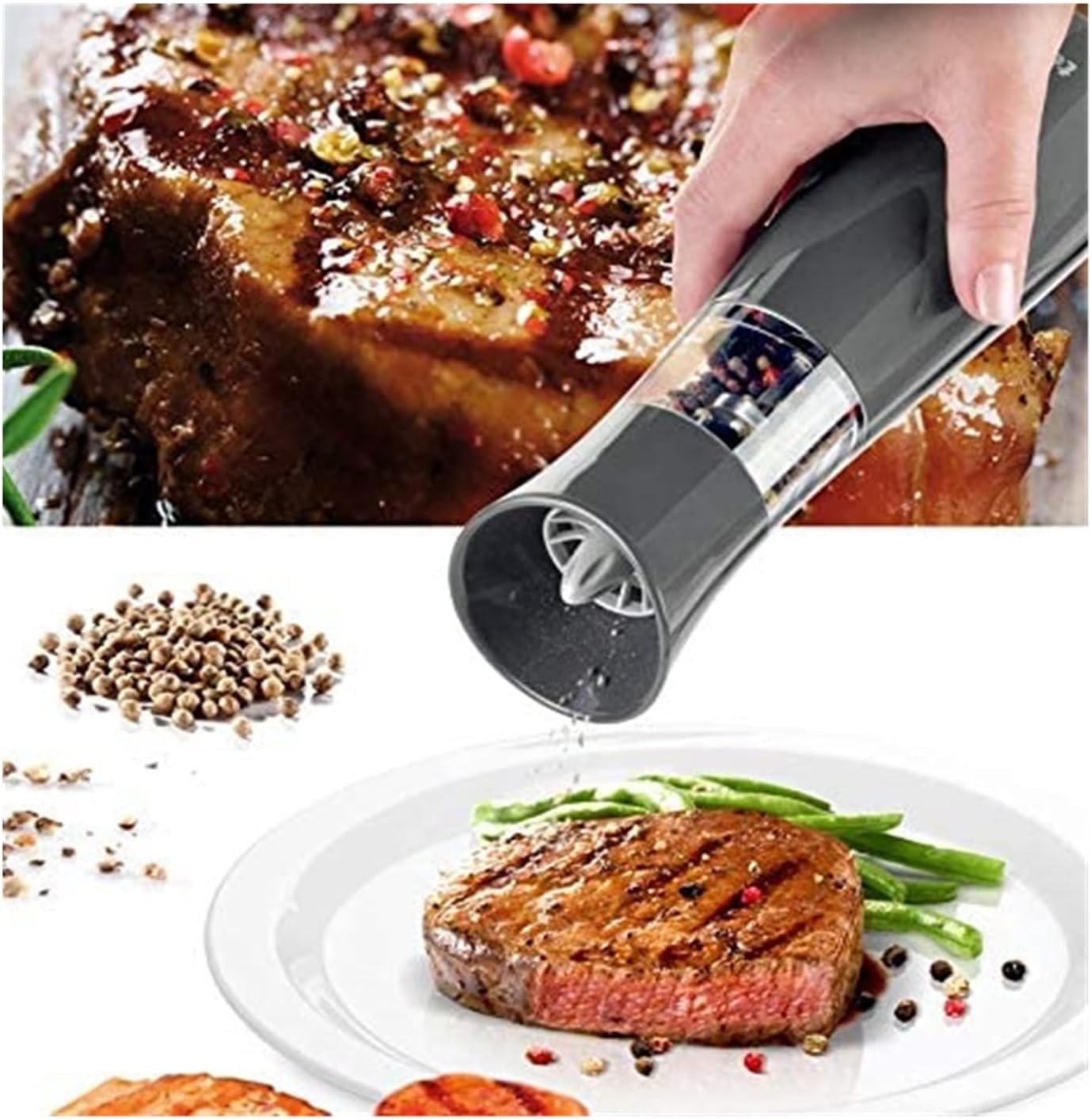 Electric Salt Pepper Grinder Adjustable Coarseness Set with LED Light