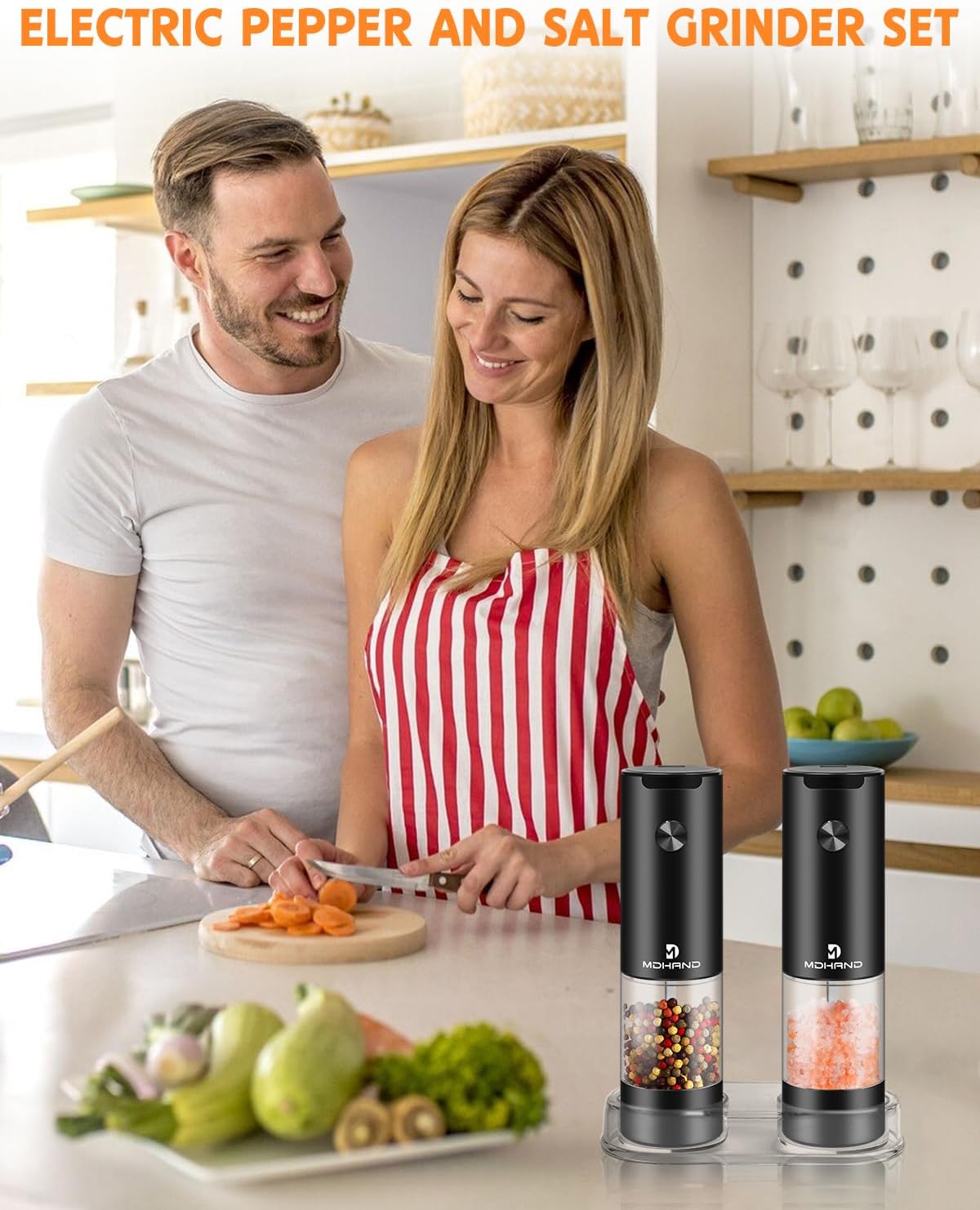 Ergonomic Electric Salt and Pepper Grinder Set with LED Light