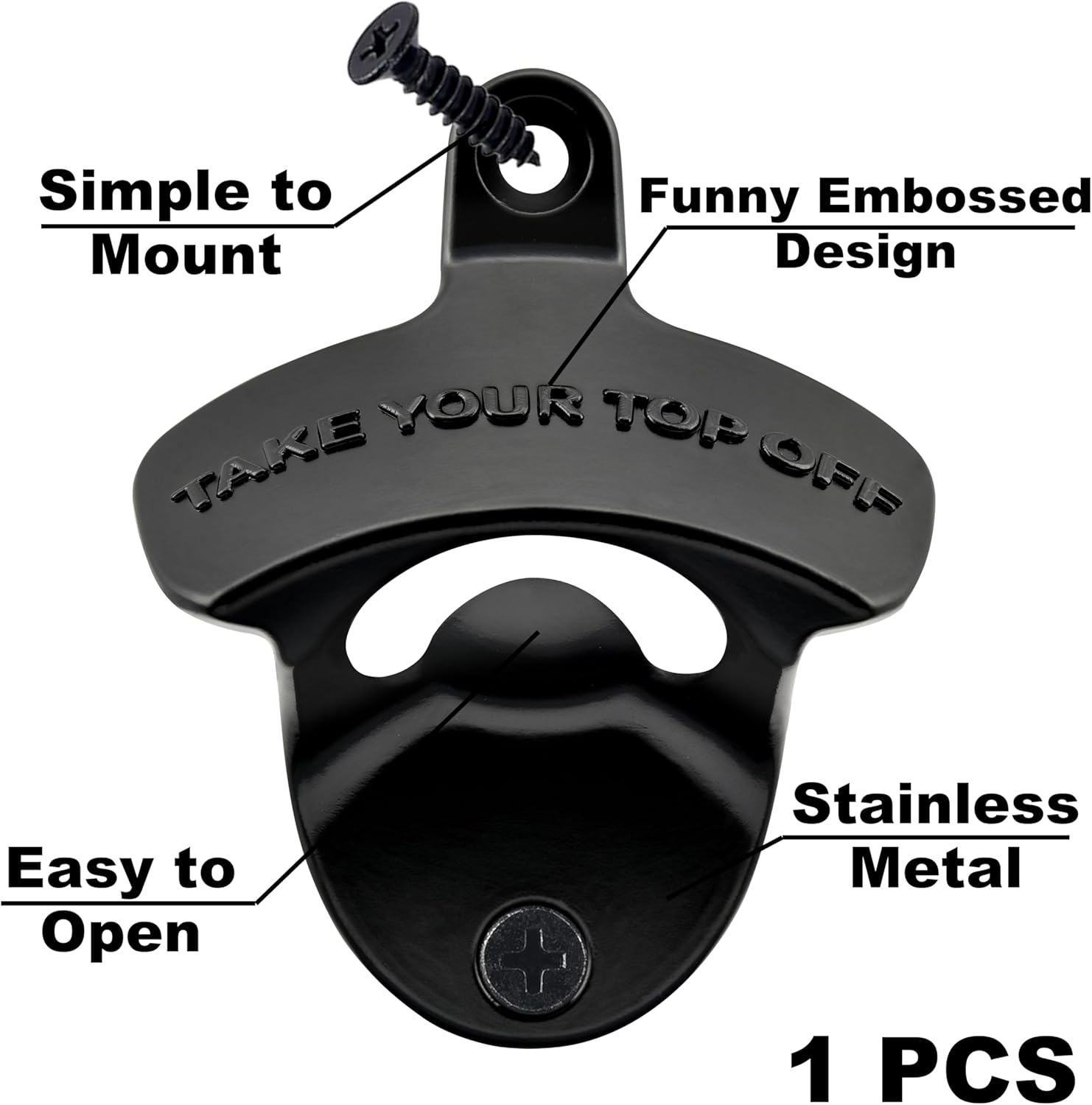 Humorously Stylish Black Wall-Mounted Bottle Opener Gift