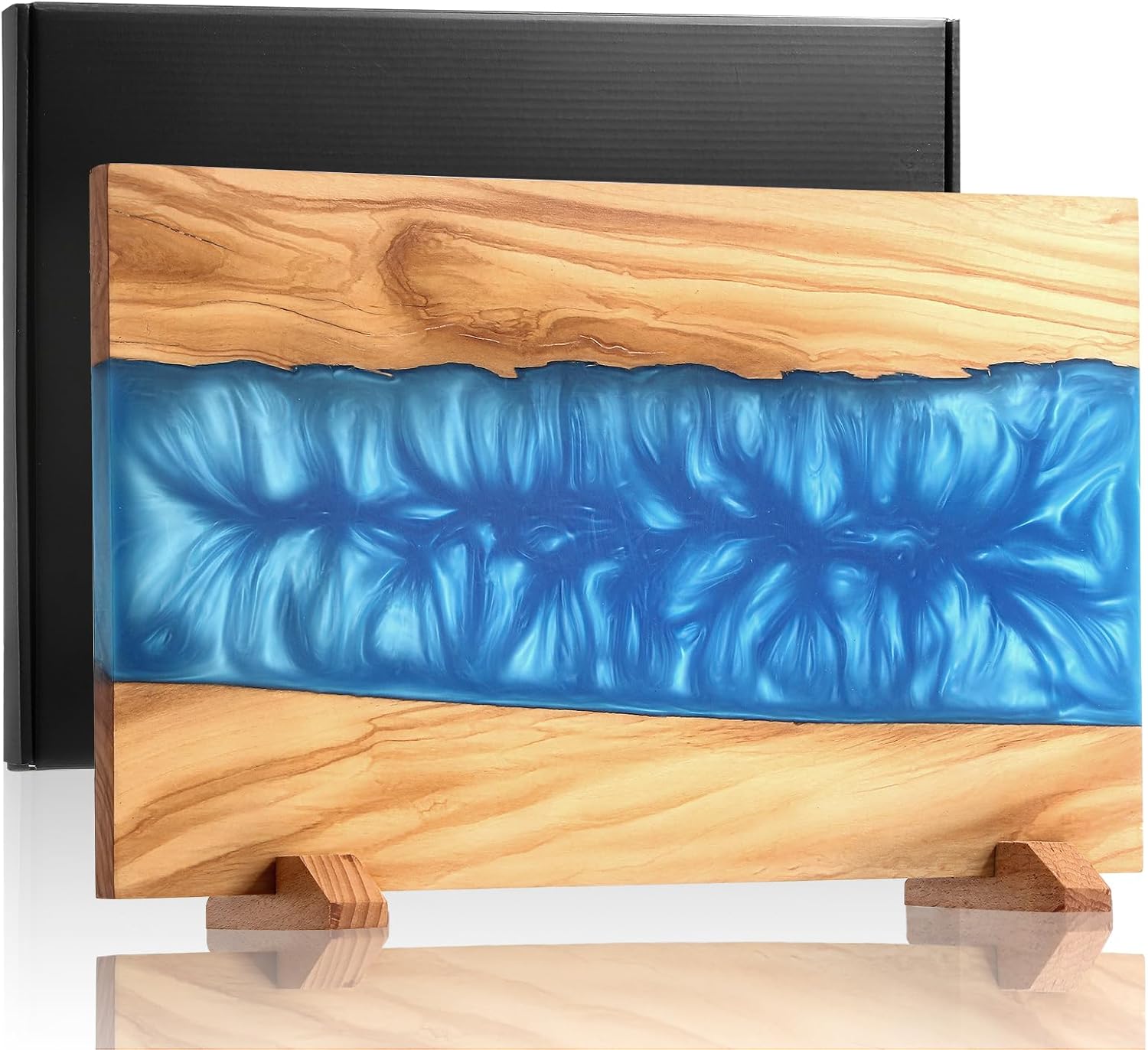 Stylish Olive Wood Blue Resin Magnetic Knife Holder