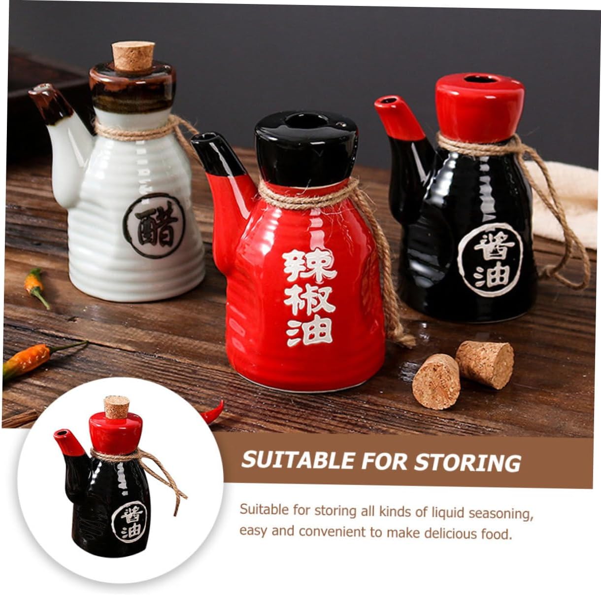 Japanese Style Ceramic Condiment Dispenser with Cork