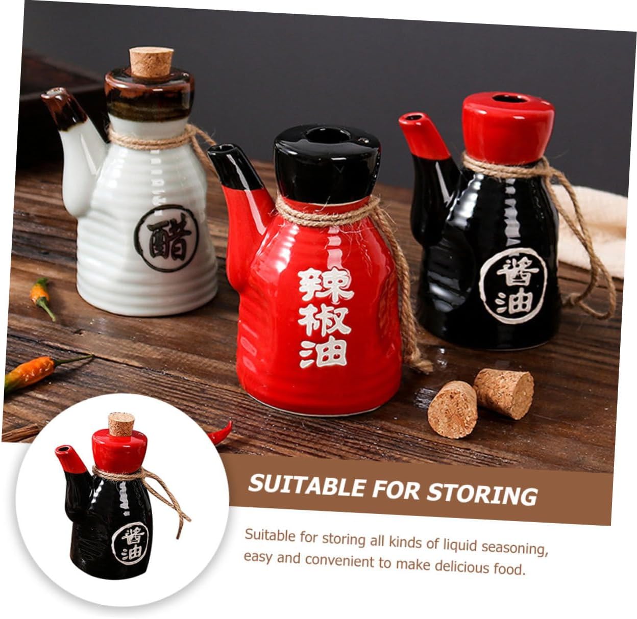 Japanese Soy Sauce Dispenser - Ceramic Condiment Bottle with Cork
