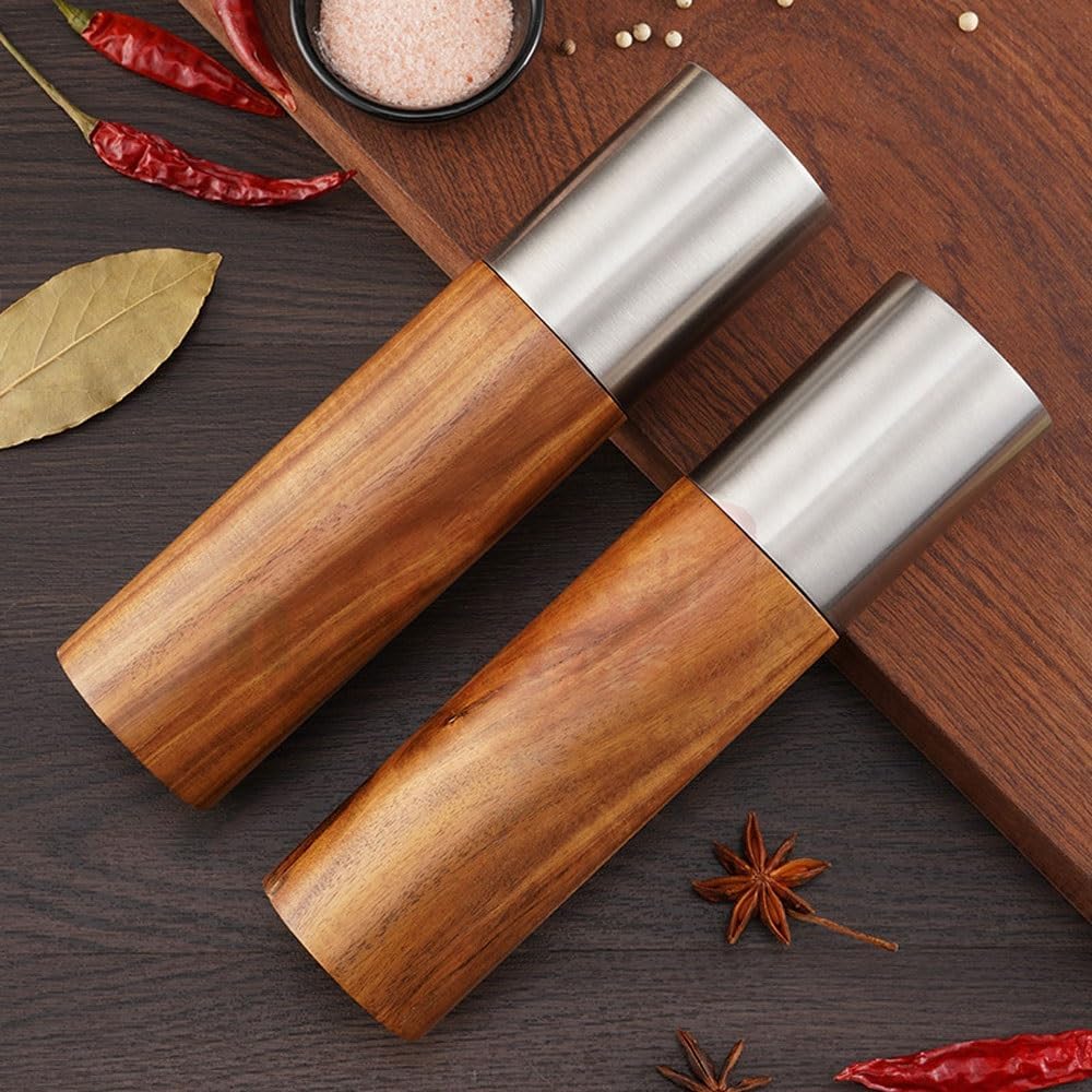 Elegant Manual Wooden Salt and Pepper Mill Set