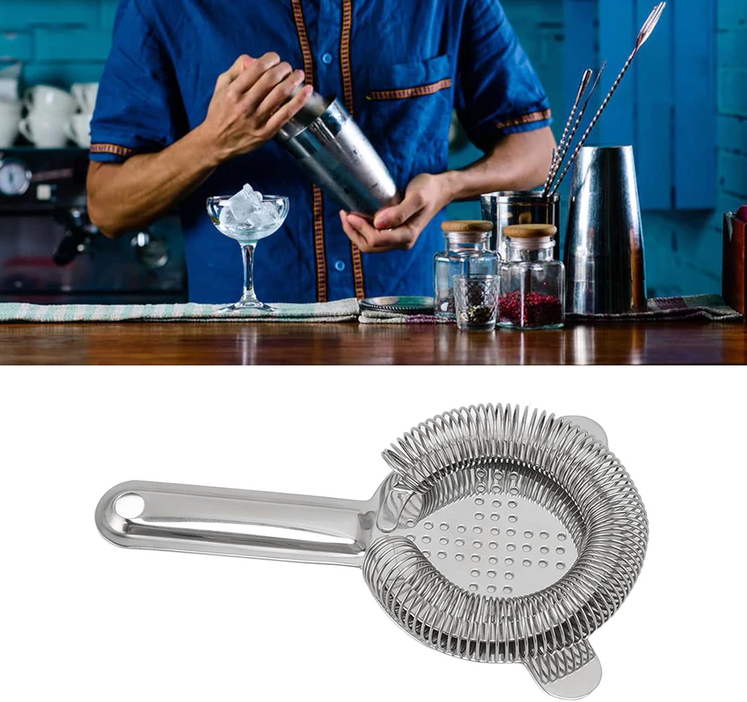 Premium 304 Stainless Steel Cocktail Strainer - Perfect for Home Restaurant Use