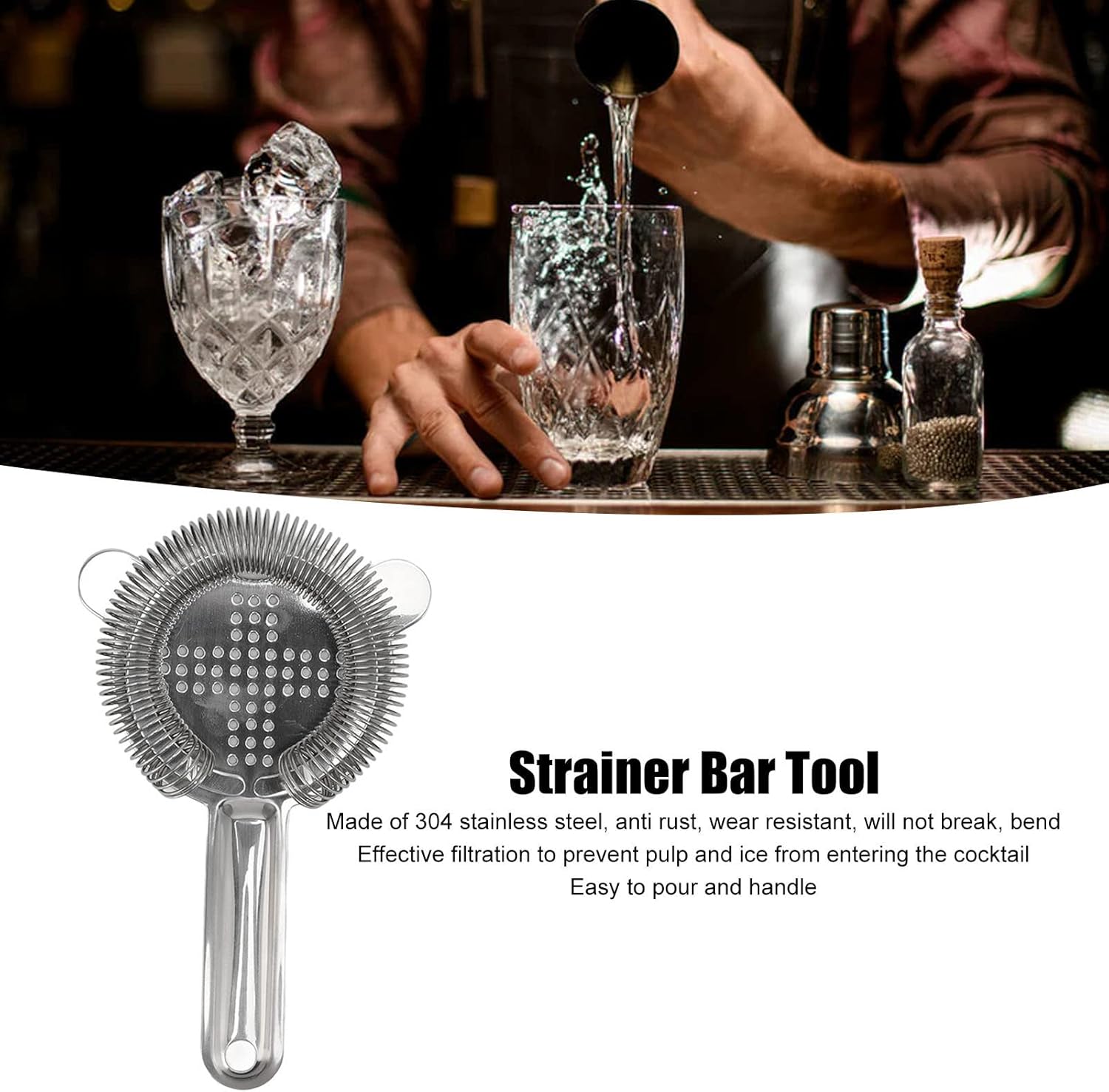 Premium 304 Stainless Steel Cocktail Strainer - Perfect for Home Restaurant Use