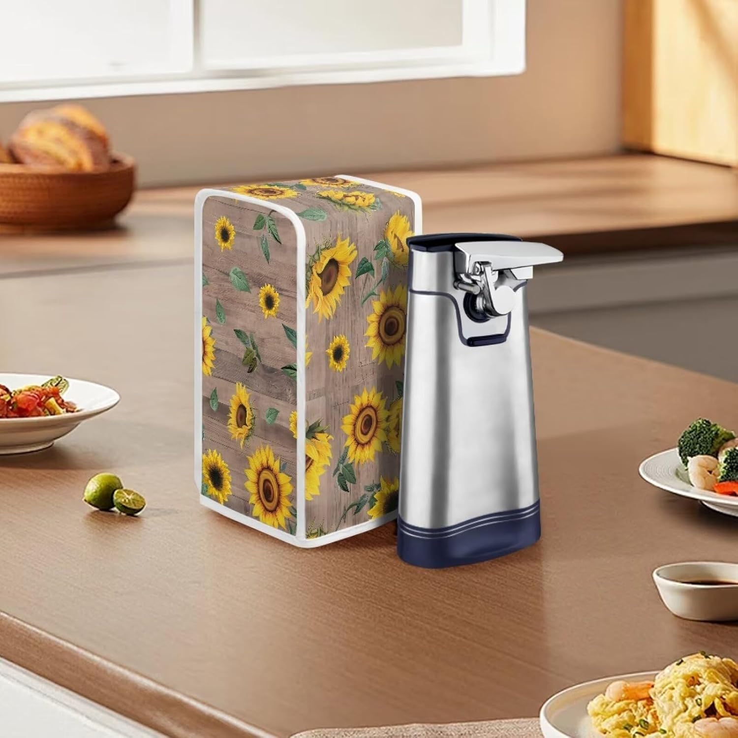 Wooden Sunflower Can Opener Cover for Home Kitchen