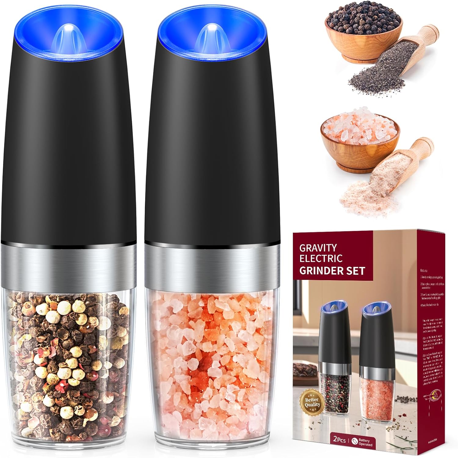 Adjustable Electric Salt and Pepper Mill Set with LED Light