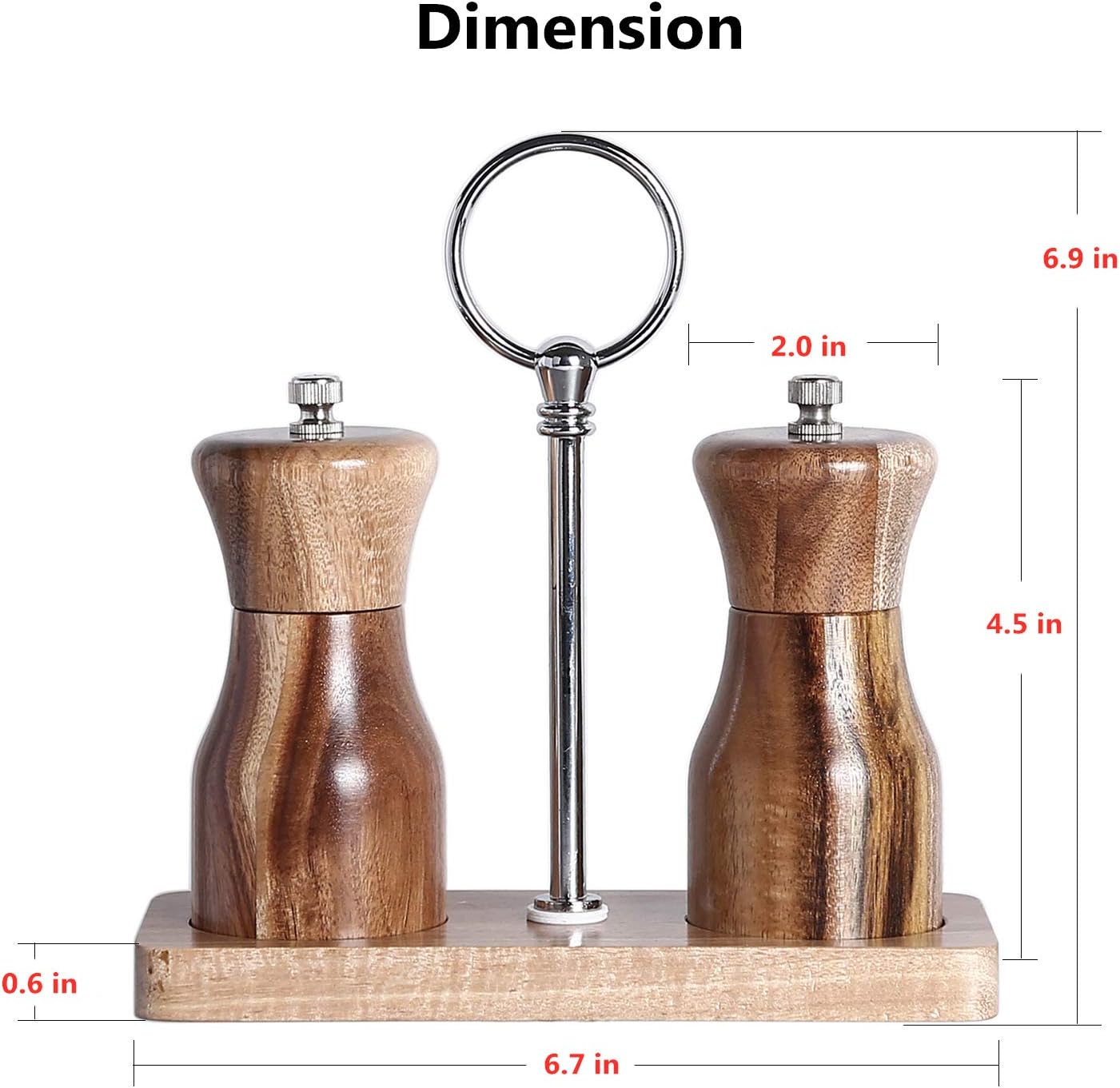 Acacia Wood Salt Pepper Mill Set with Ceramic Rotor Wooden Stand