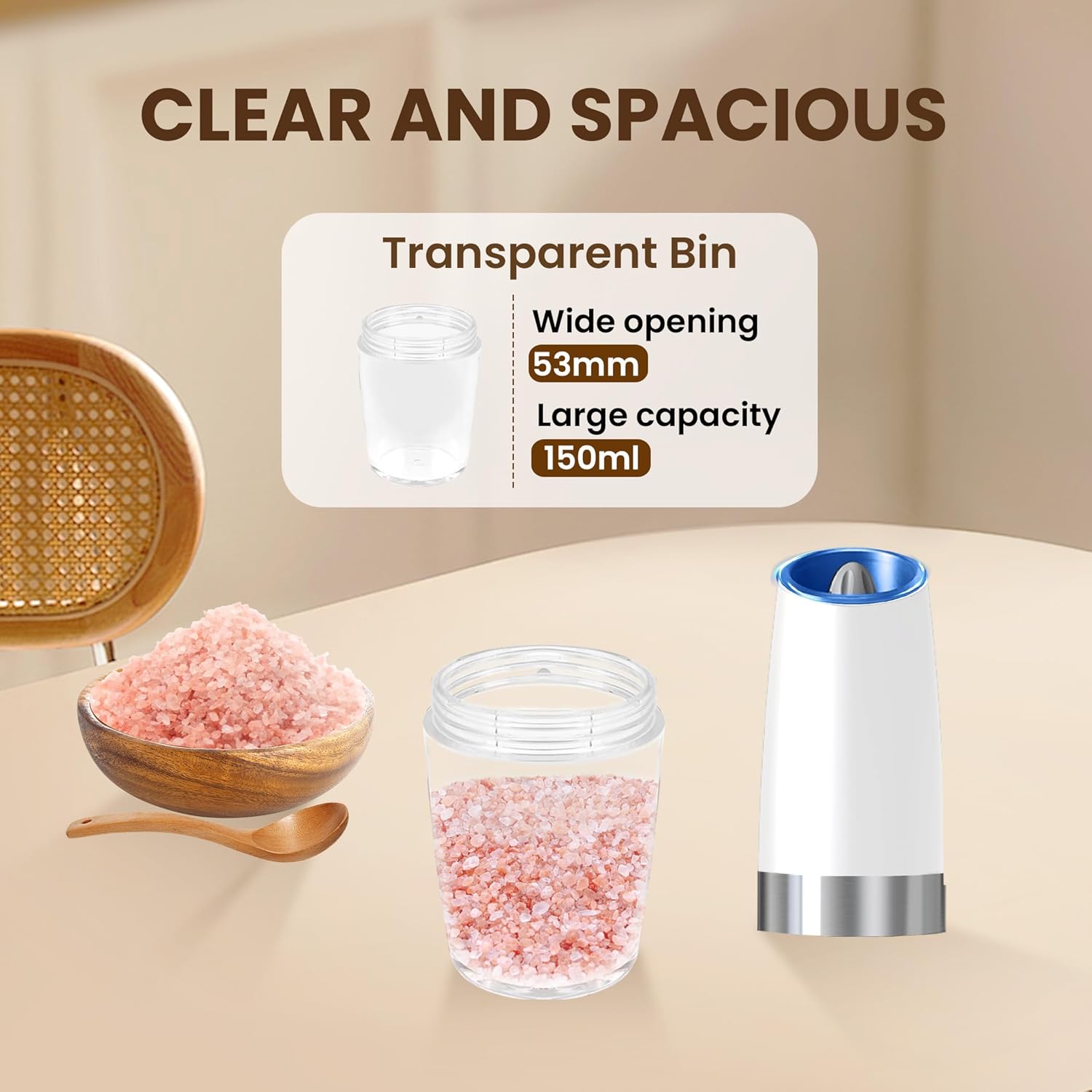 Kiaryuoll Automatic Electric Salt and Pepper Grinder Set 6 AAA Batteries Included White