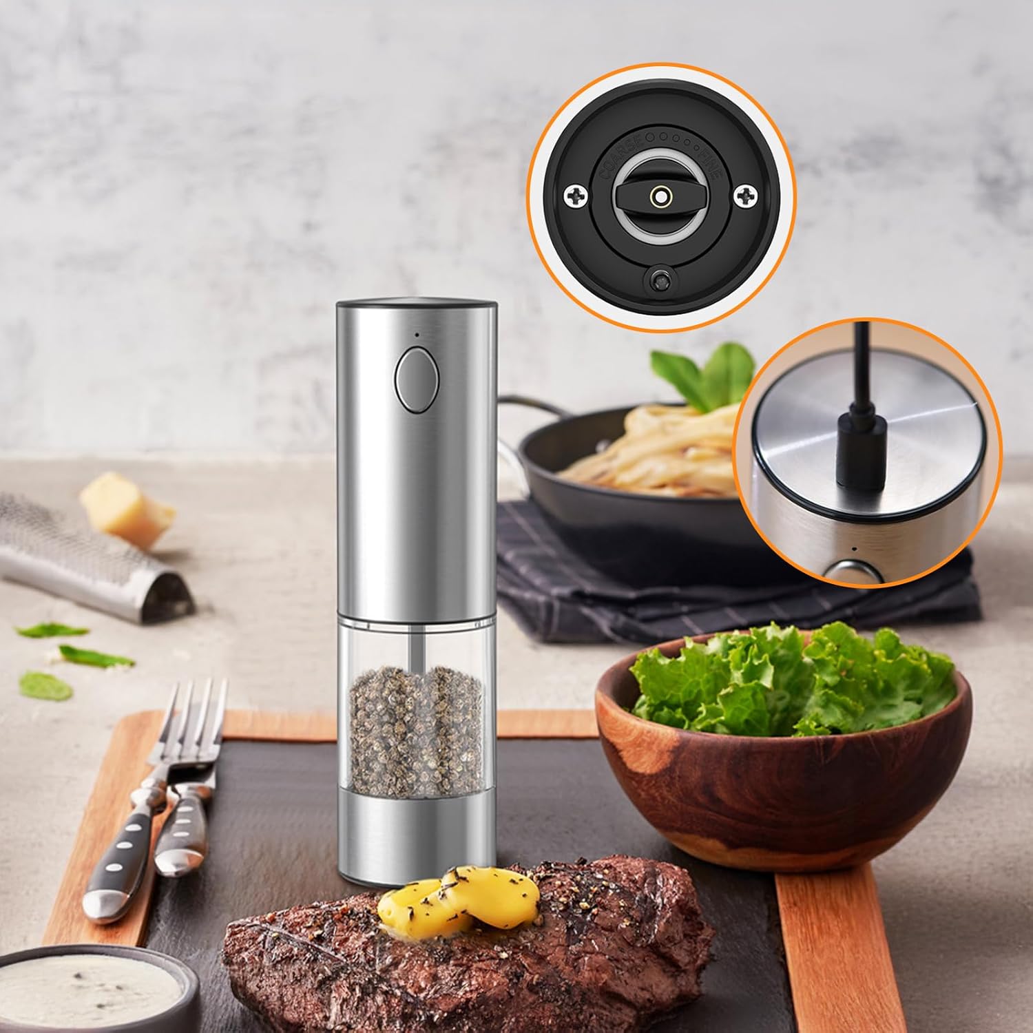 LASIEYO Electric Salt and Pepper Grinder Set
