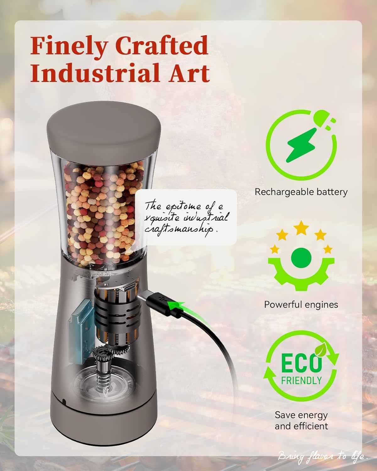 Sturdy Stainless Steel Salt Pepper Grinder Set With Rechargeable Power LED Light