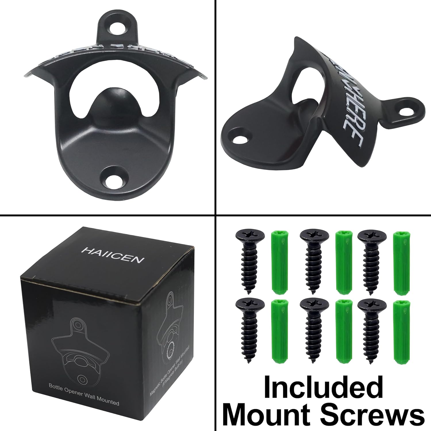Black Magnetic Bottle Opener Set with Wall-Mounted Design