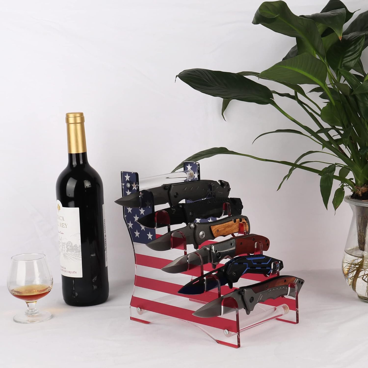 WANLIAN Pocket Knife Holder - 6 Knives Organizer with 360 Display Case