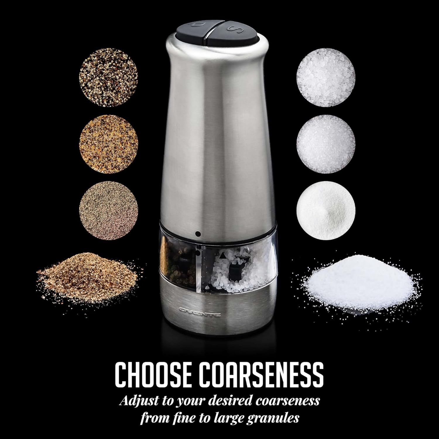 OVENTE 2-in-1 Stainless Steel Sea Salt and Pepper Grinder