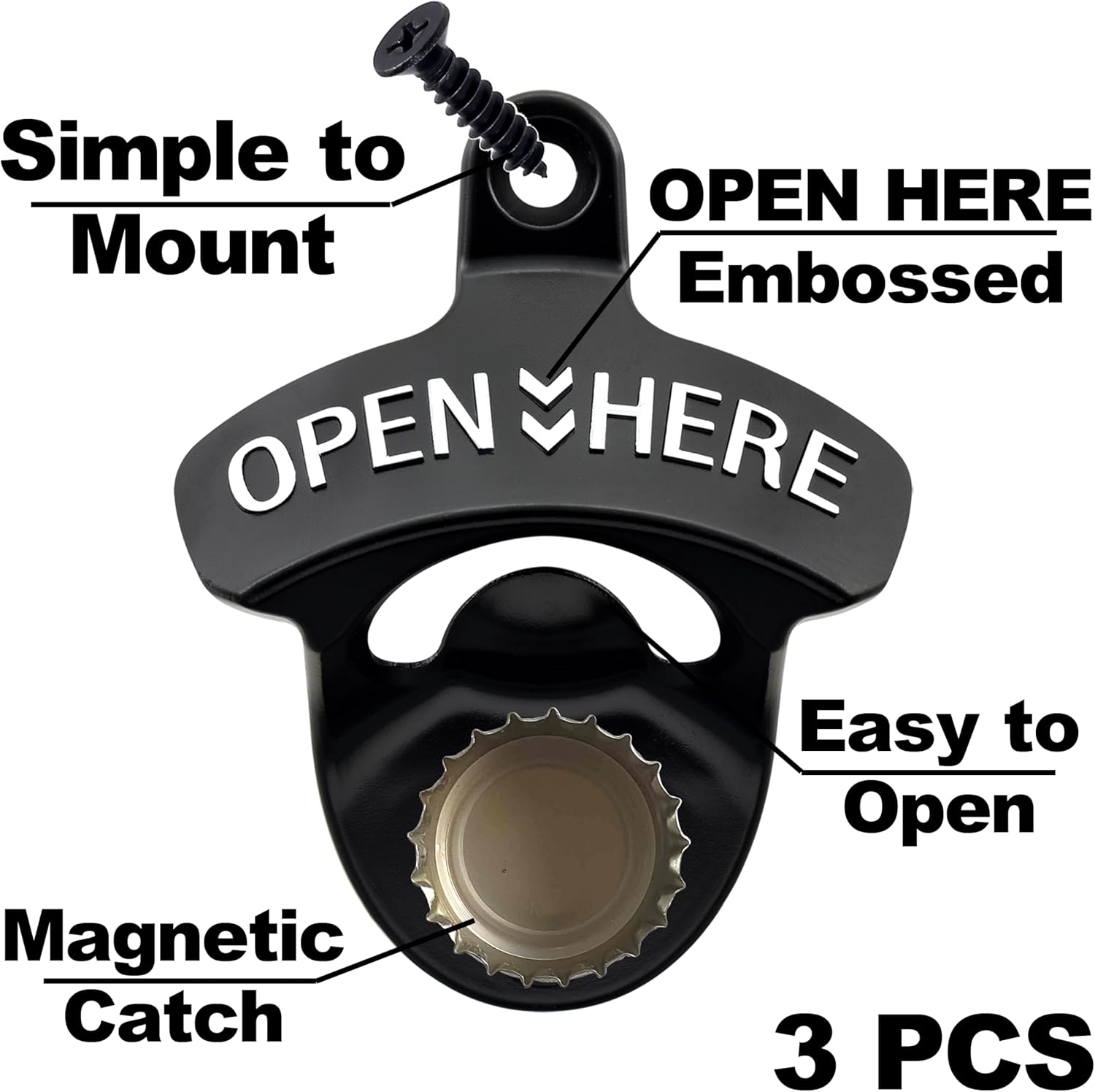 Black Magnetic Bottle Opener Set with Wall-Mounted Design