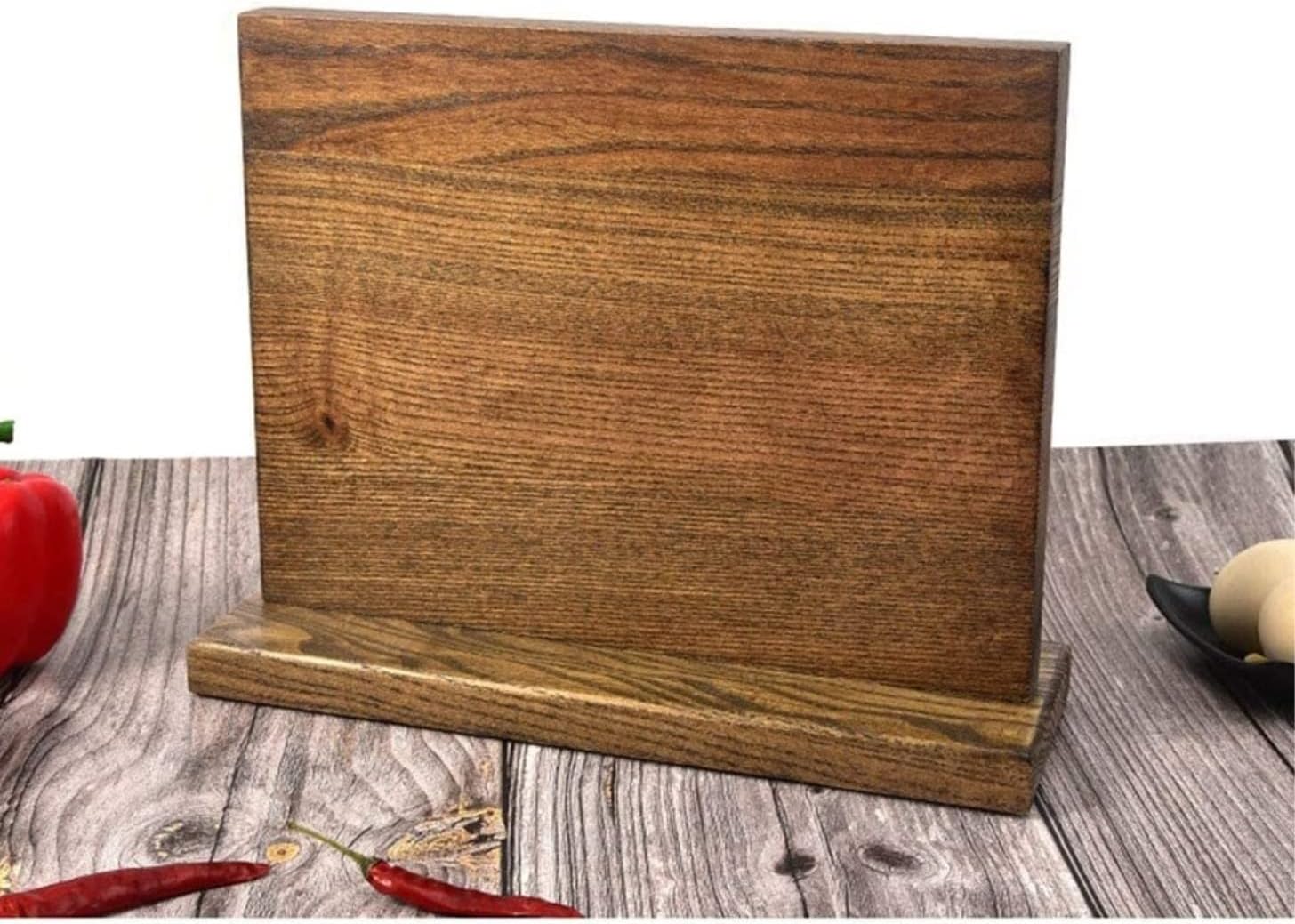 Double-Sided Magnetic Kitchen Knife Holder with Wood Block