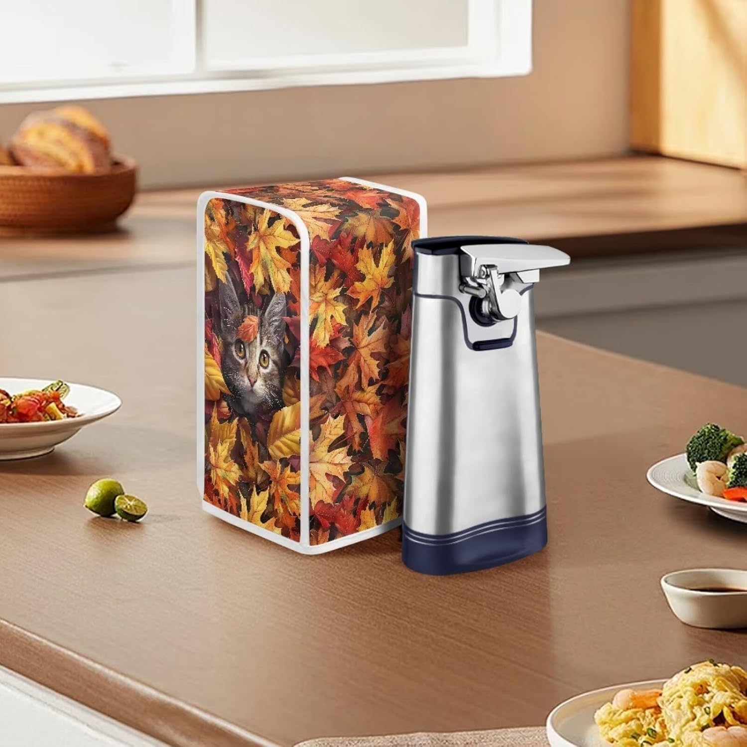 Goronwyfloyd Maple Leaf and Cat Dust Cover for Can Opener