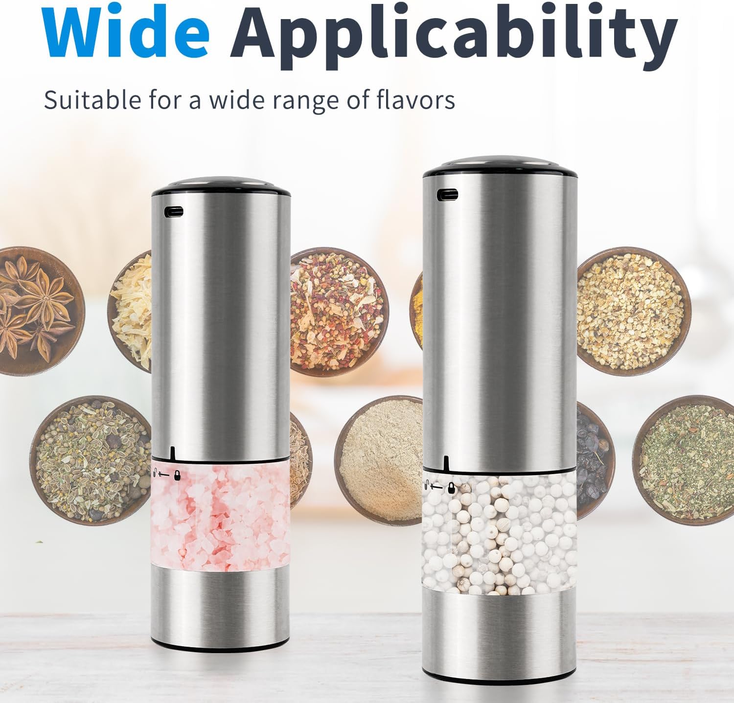 Perfectly Graded Electric Salt and Pepper Grinder Set