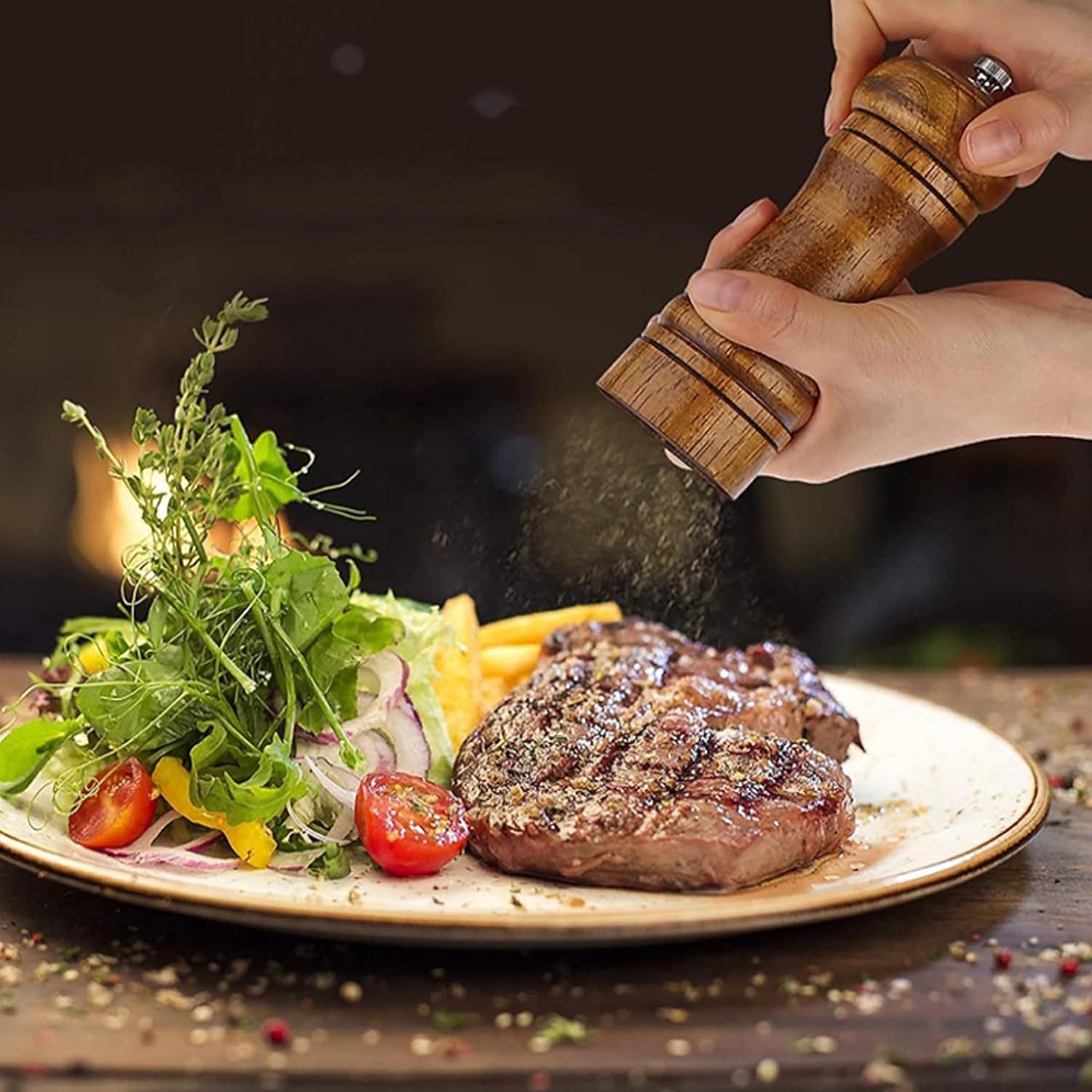 Premium Wooden Salt Pepper Grinder Set with Stainless Steel Core