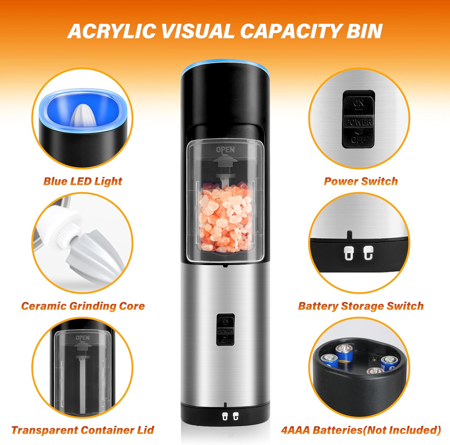 Simple Delight Electric Salt Pepper Grinder Set