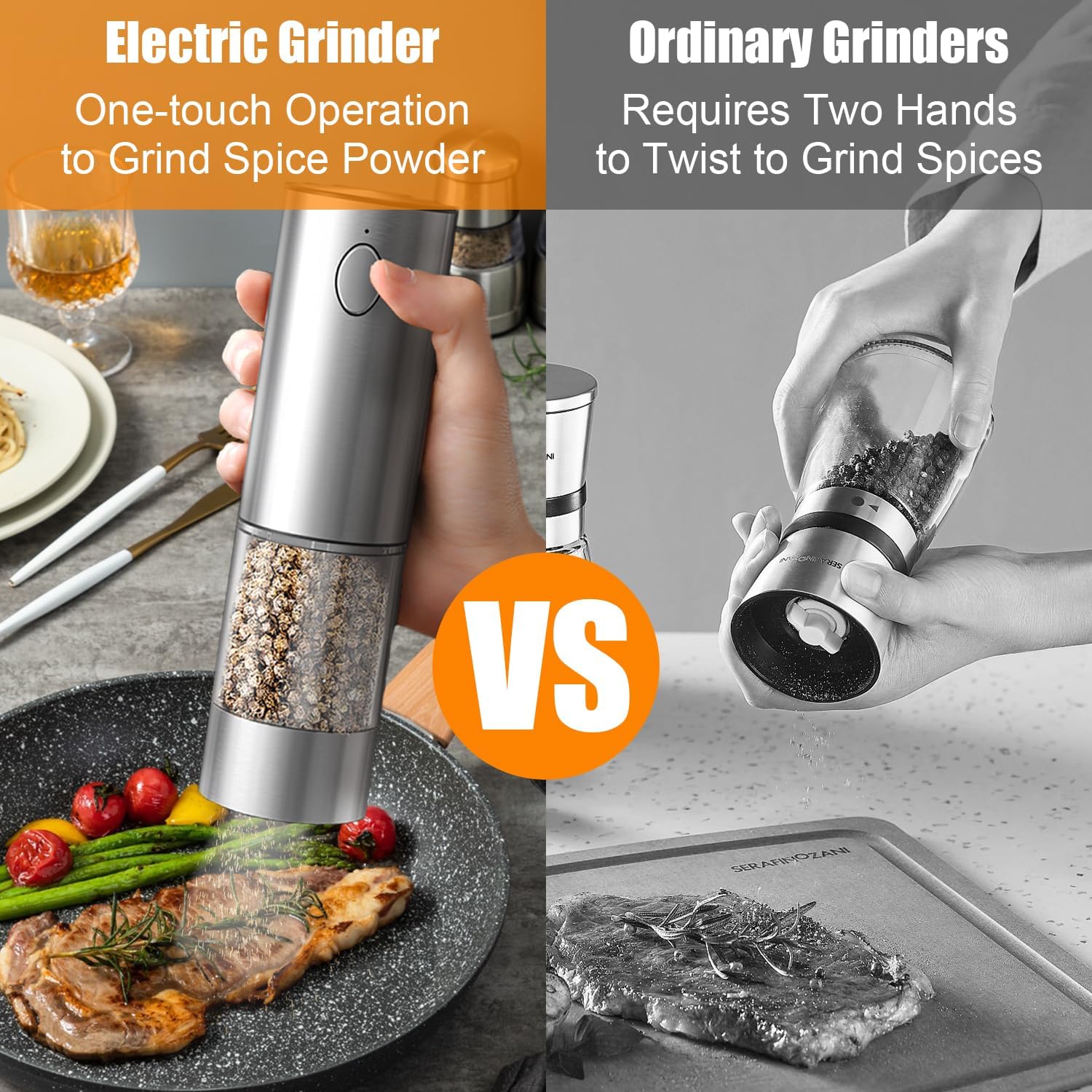 Rechargeable Stainless Steel Electric Salt and Pepper Grinder Set with LEDlight