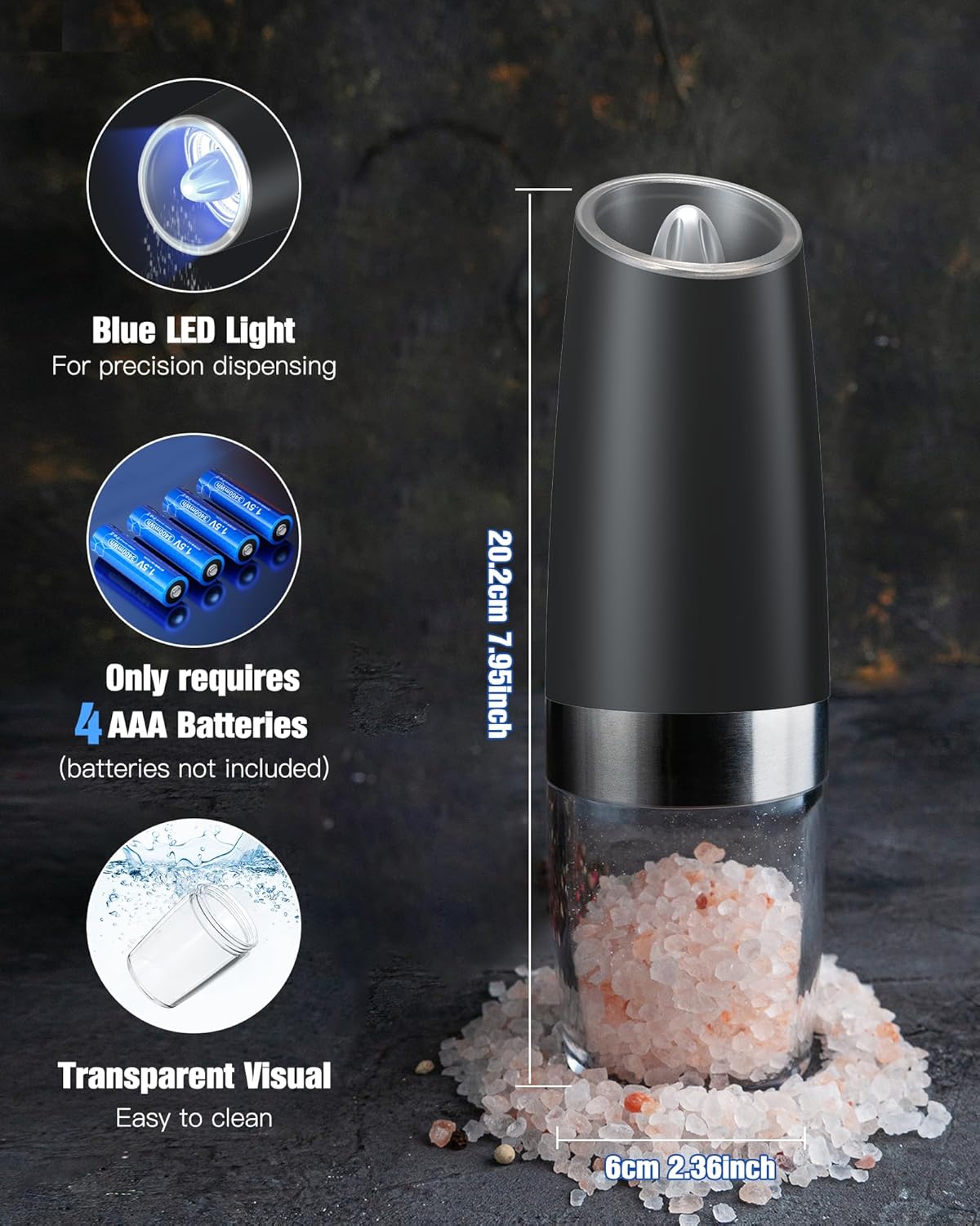Adjustable Electric Salt and Pepper Mill Set with LED Light