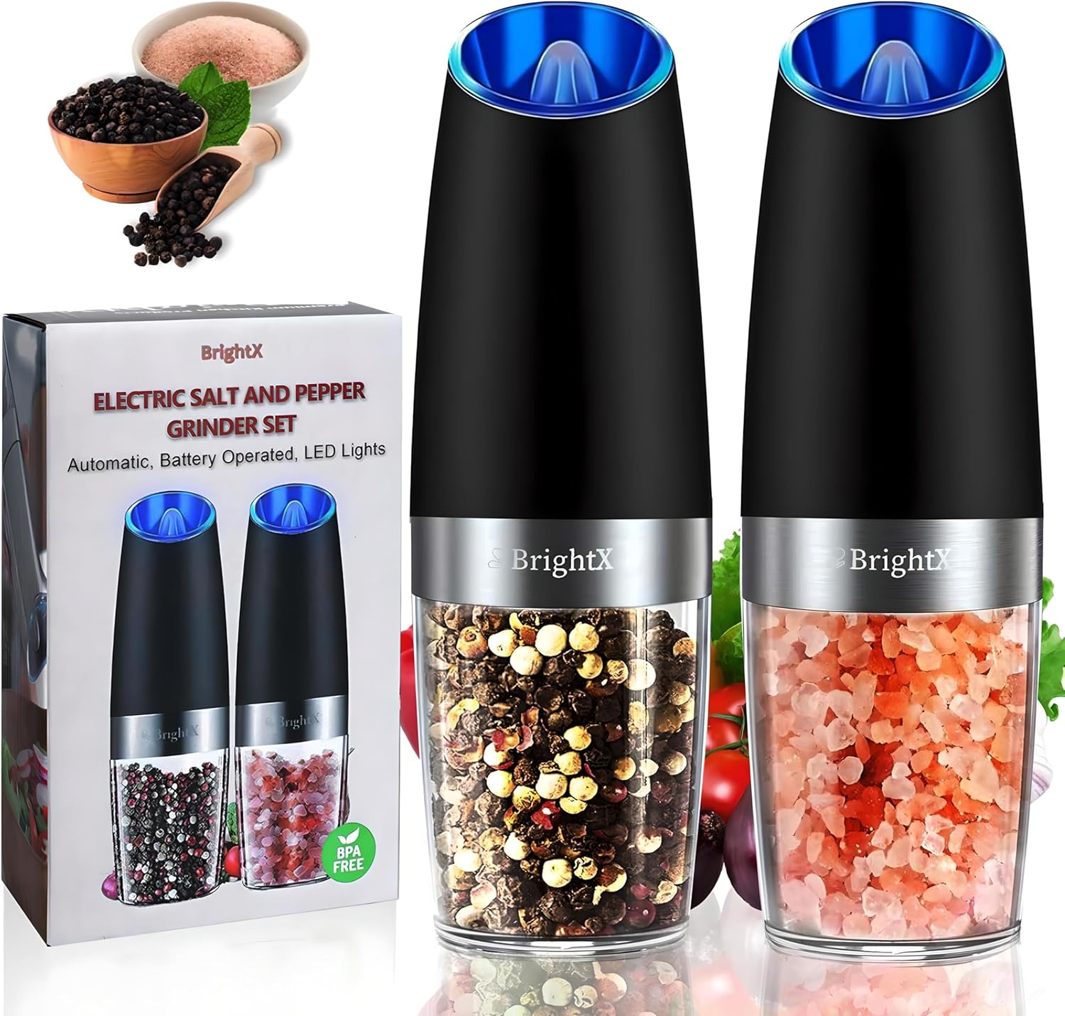 BrightX Electric Salt and Pepper Grinder Set