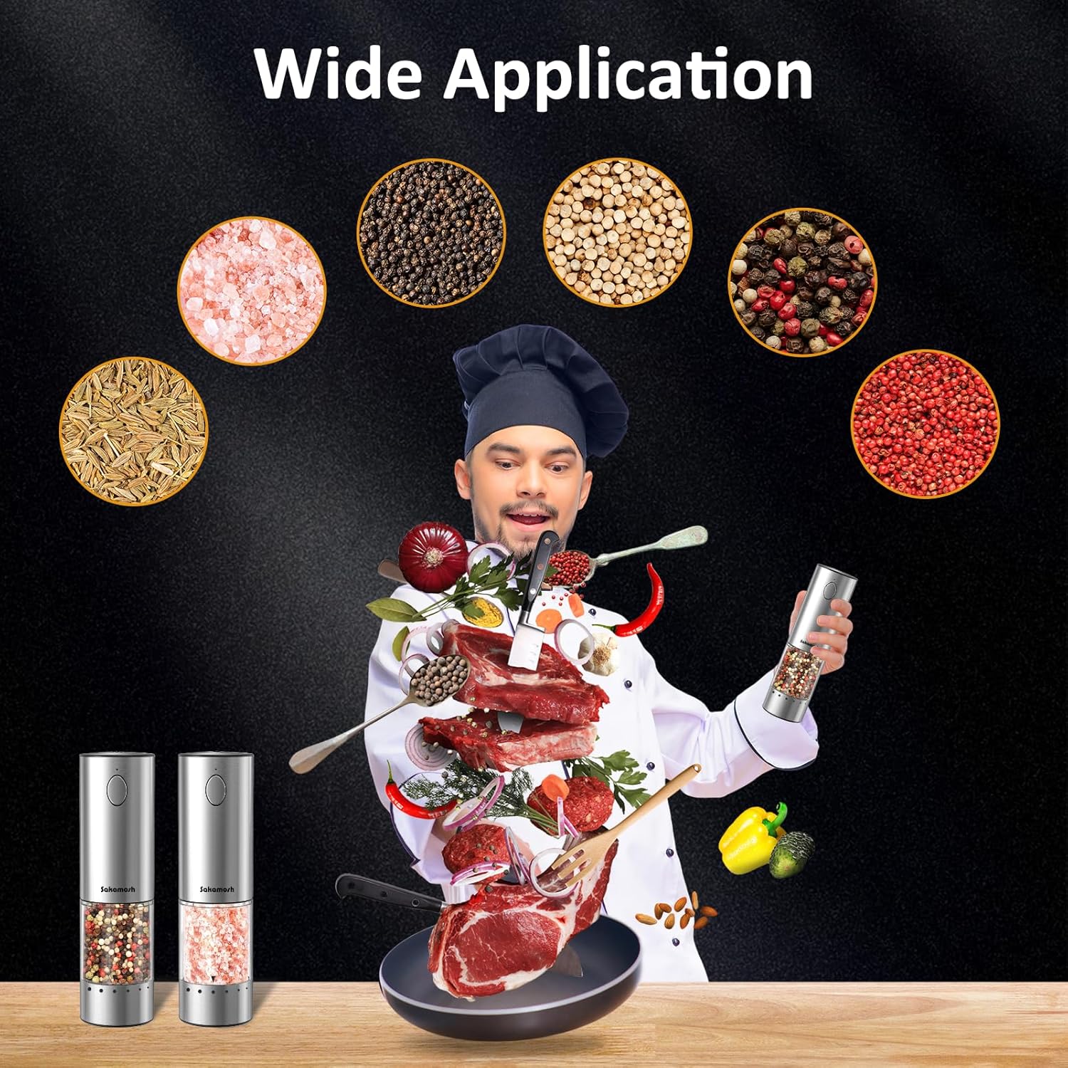 Stylish Electric Salt and Pepper Grinder Set with LED Light - 2-Pack