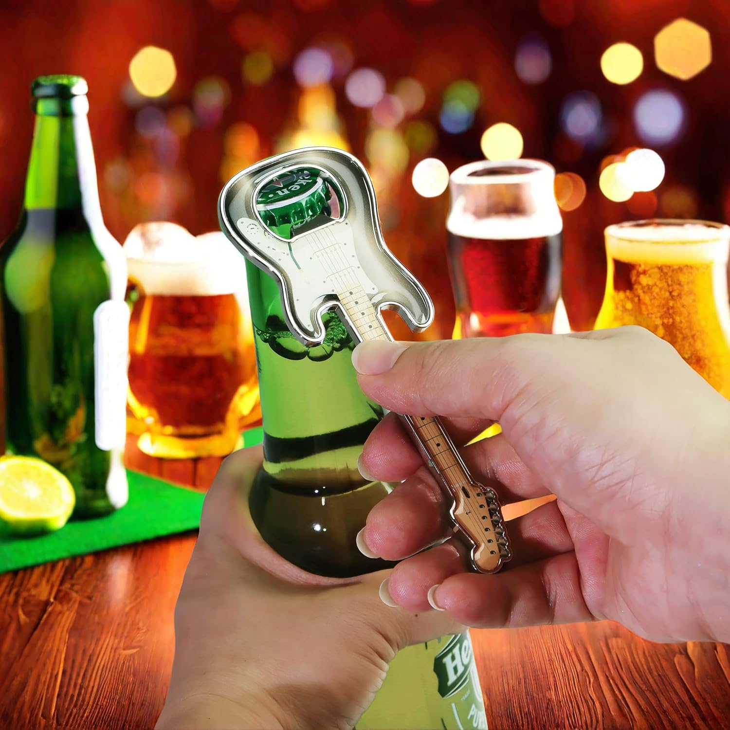 2-Piece Set Guitar Shaped Bottle Opener Music-Inspired Home and Kitchen Gift