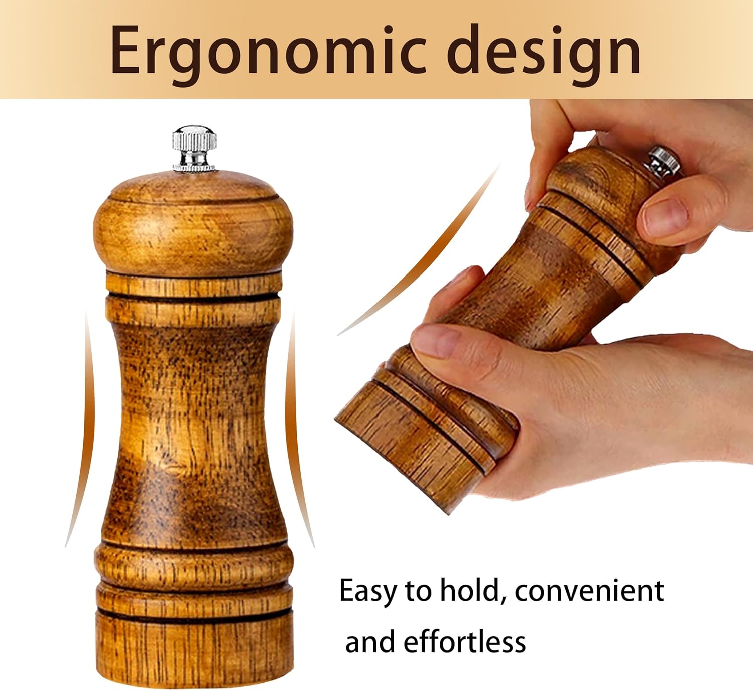 Premium Wooden Salt Pepper Grinder Set with Stainless Steel Core