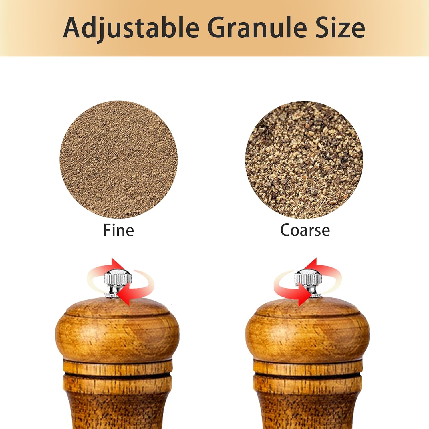Premium Wooden Salt Pepper Grinder Set with Stainless Steel Core