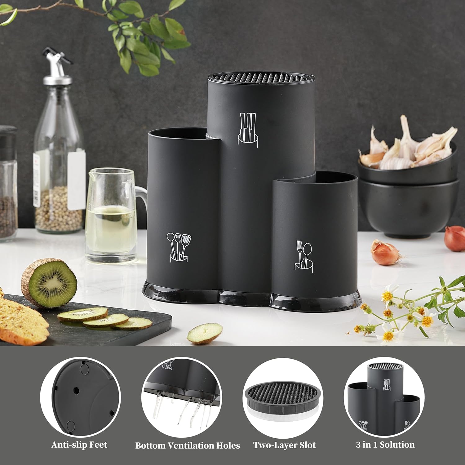 JJOO 3-in-1 Knife Holder Kitchen Organization