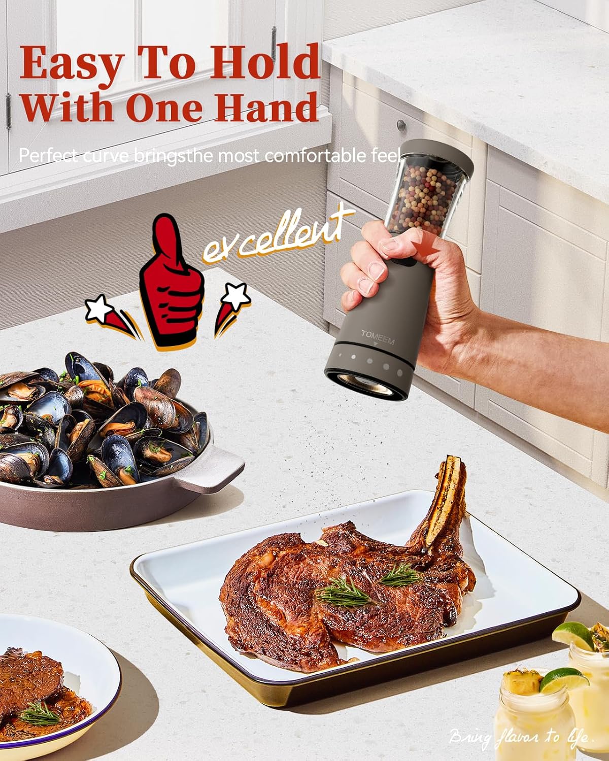 Sturdy Stainless Steel Salt Pepper Grinder Set With Rechargeable Power LED Light