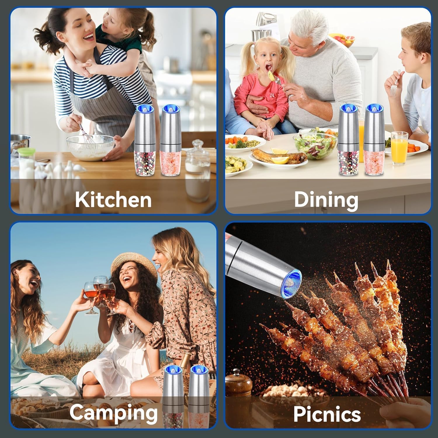 Electric Gravity Salt and Pepper Grinder Set 2-Pack