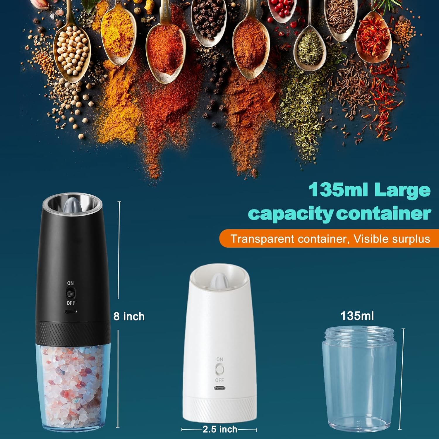 Effortless Salt Pepper Mill Set with LED Light