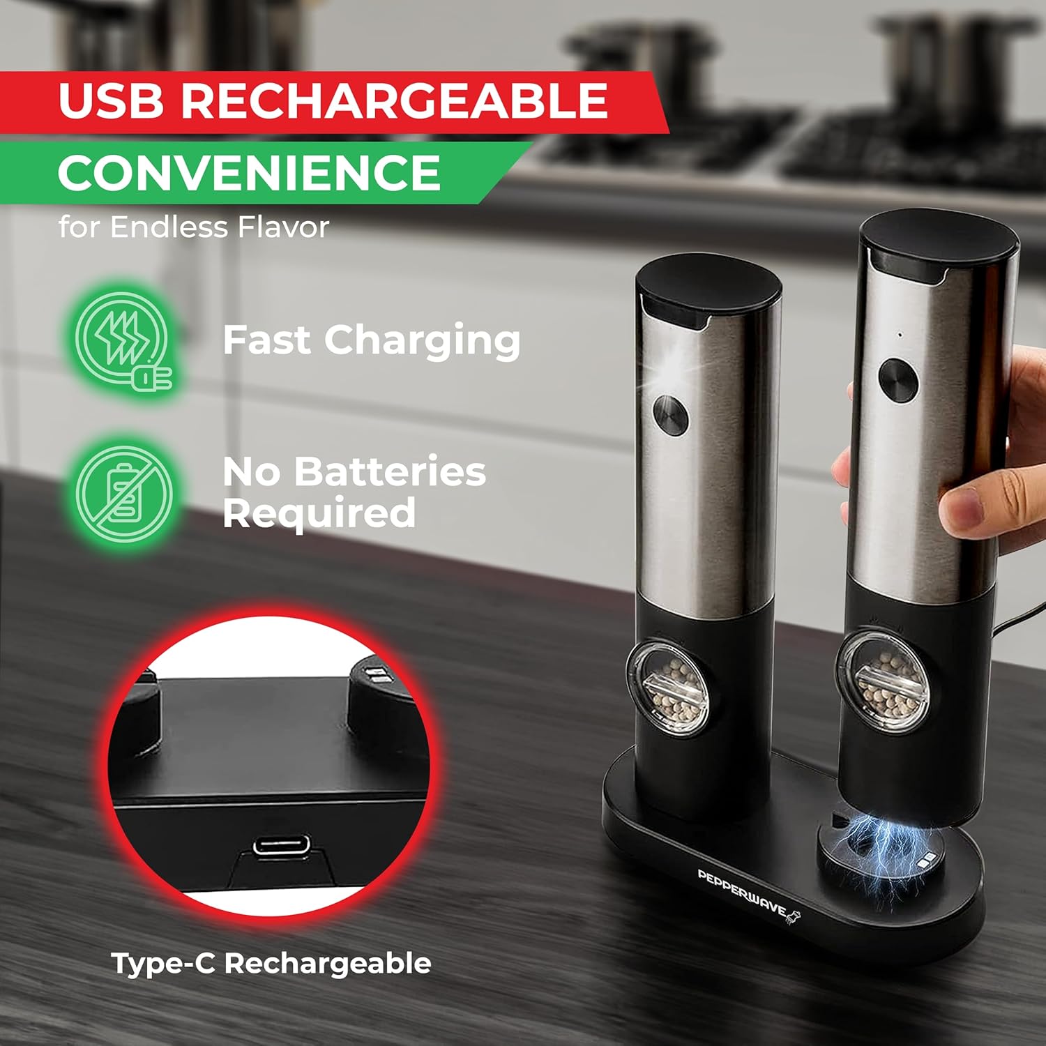 Effortless Electric Salt and Pepper Mill Set