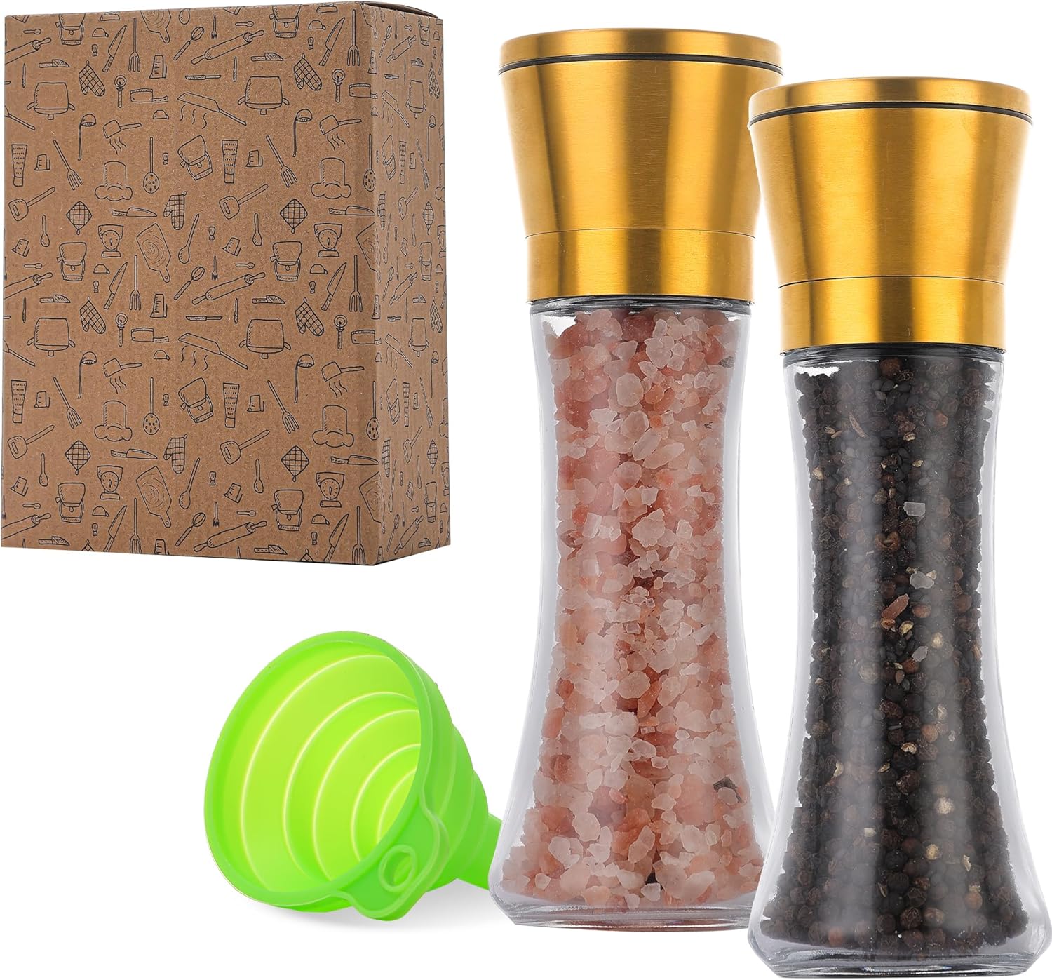 DAVIMADE 2Pack 6OZ Glass Salt and Pepper Grinder Set