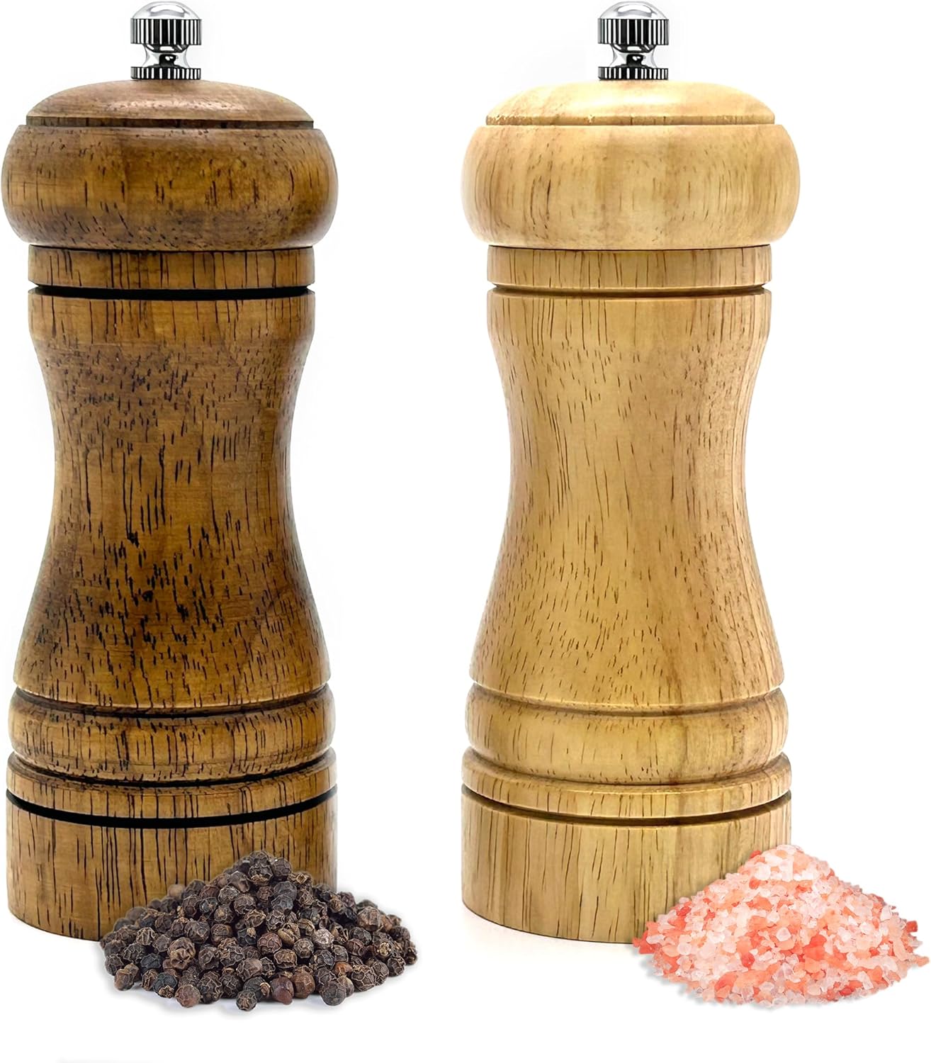 Premium Wooden Salt Pepper Grinder Set with Stainless Steel Core