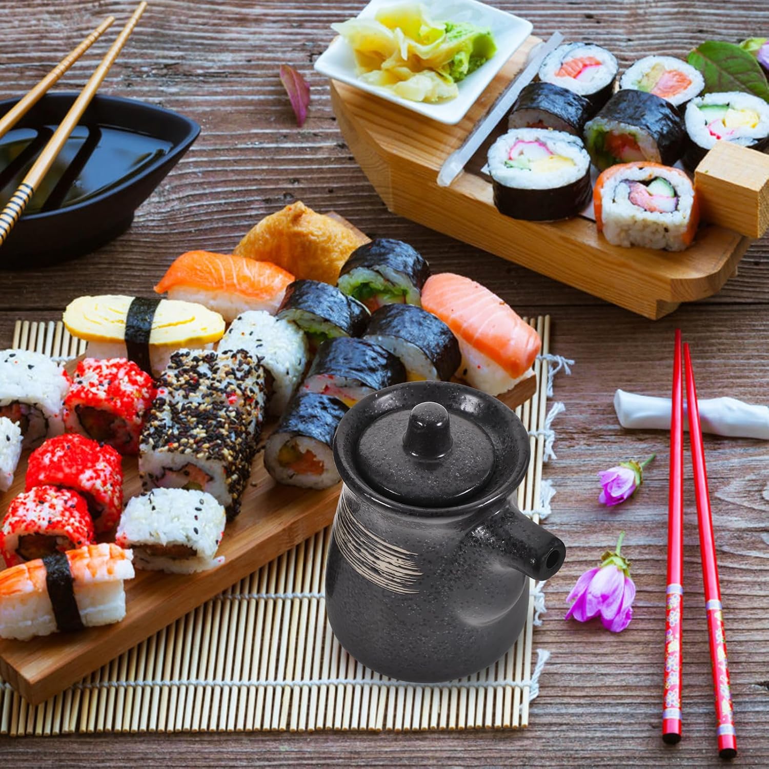 2PCS Soy Sauce Dispenser Ceramic Oil Dispensers with Lid 160ml Japanese Style