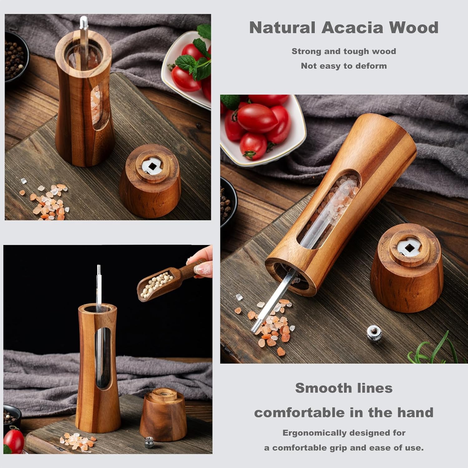 Genuine Acacia Wooden Salt Pepper Mill Set