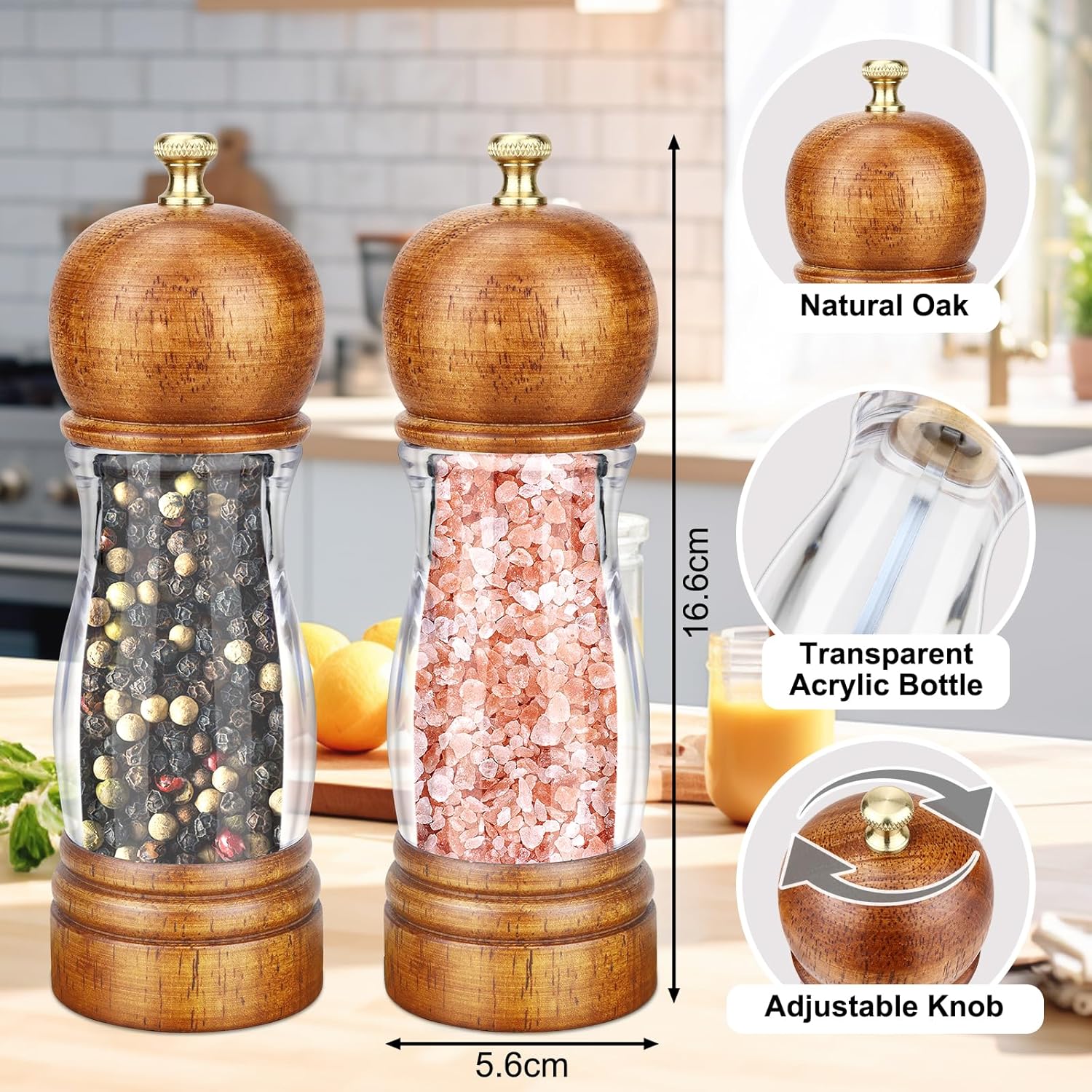 BOCHION Salt and Pepper Grinder Set of 2 Wooden Mill