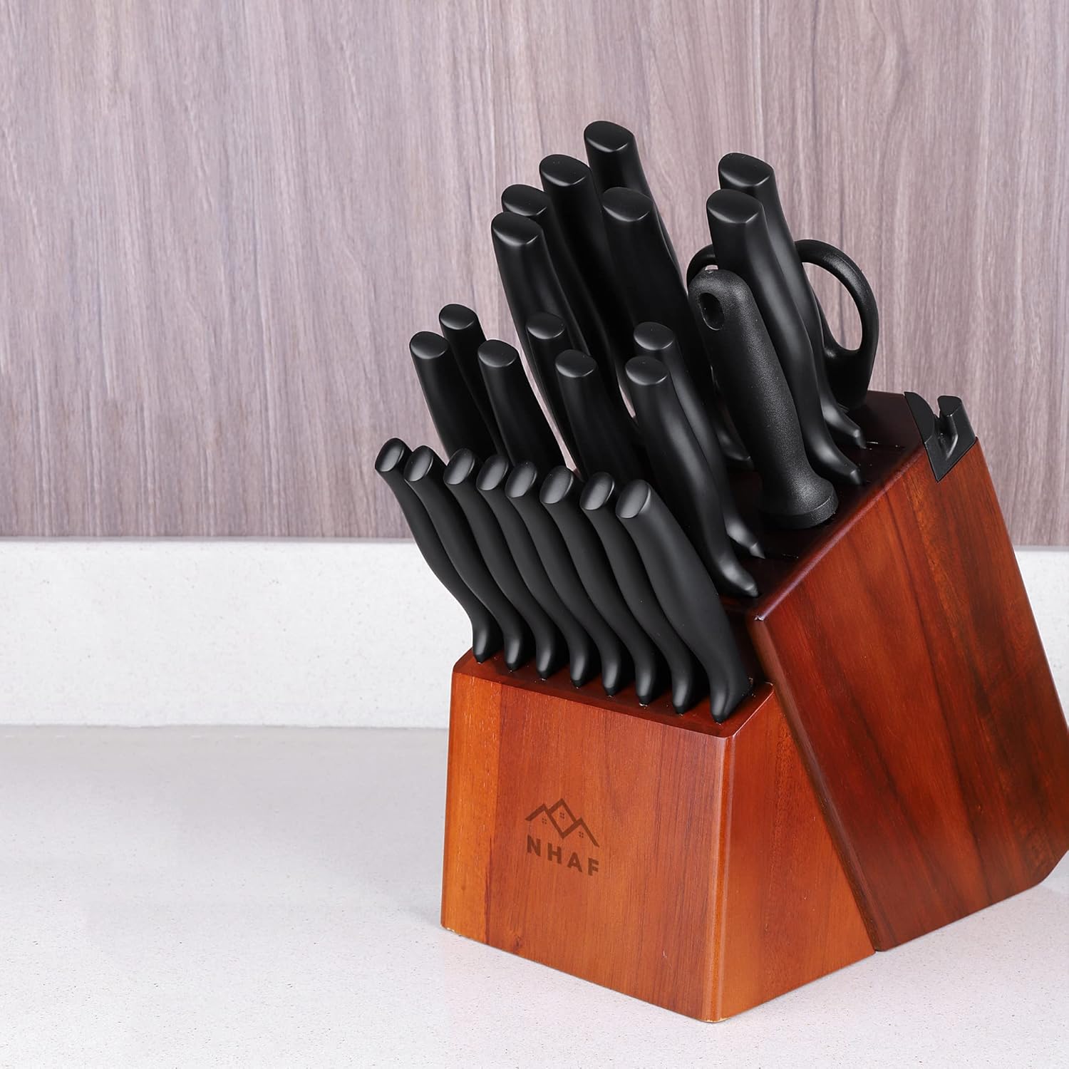 24 Slot Wooden Knife Block Sharpener Built-In AcaciaRubberwood Premium Durable