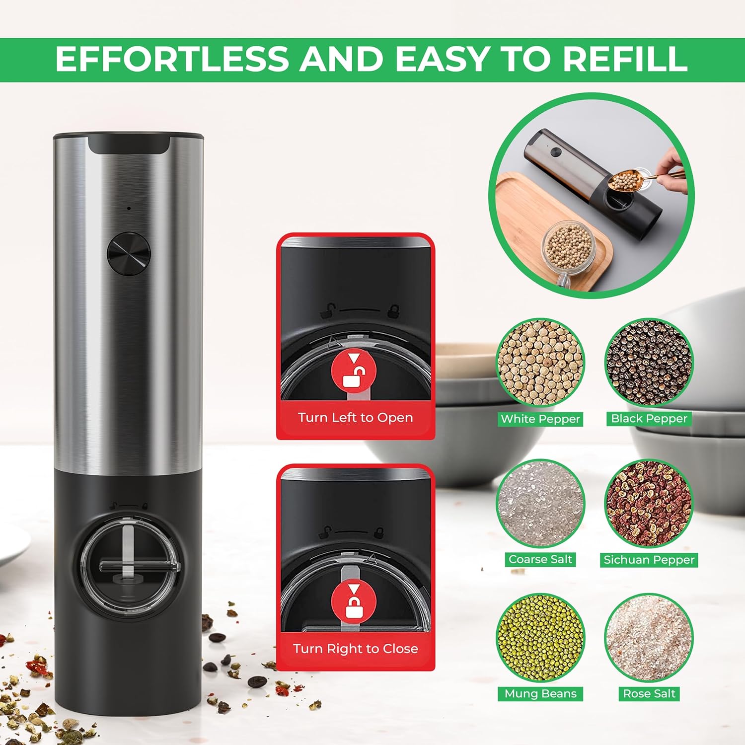 Effortless Electric Salt and Pepper Mill Set
