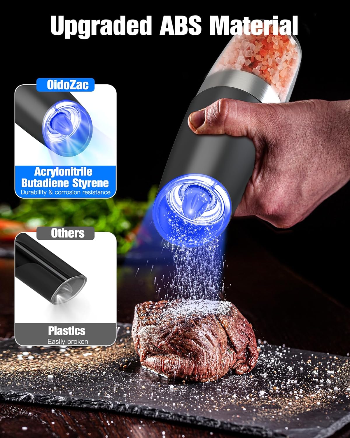 Adjustable Electric Salt and Pepper Mill Set with LED Light