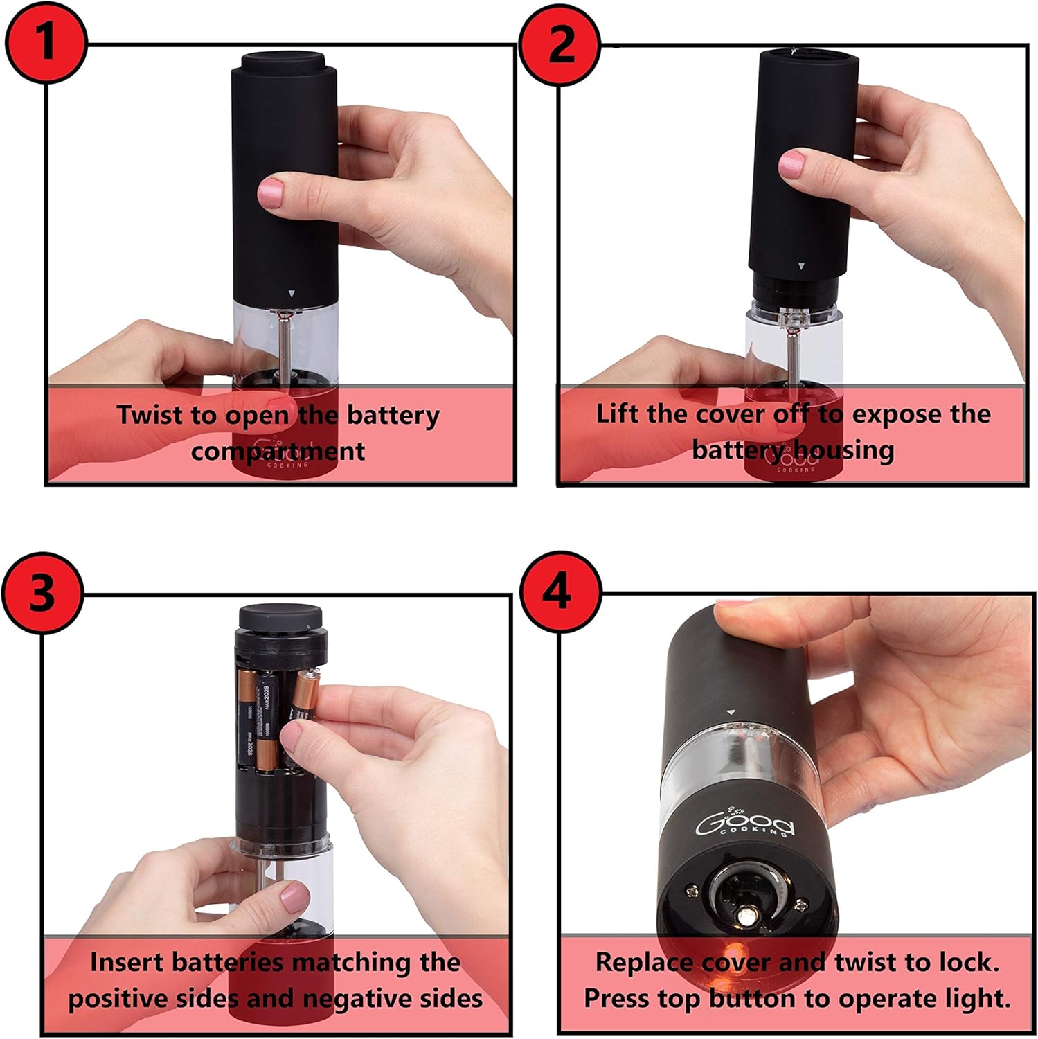 Electric Pepper Grinder Salt Mill Kit - Compact Powerful