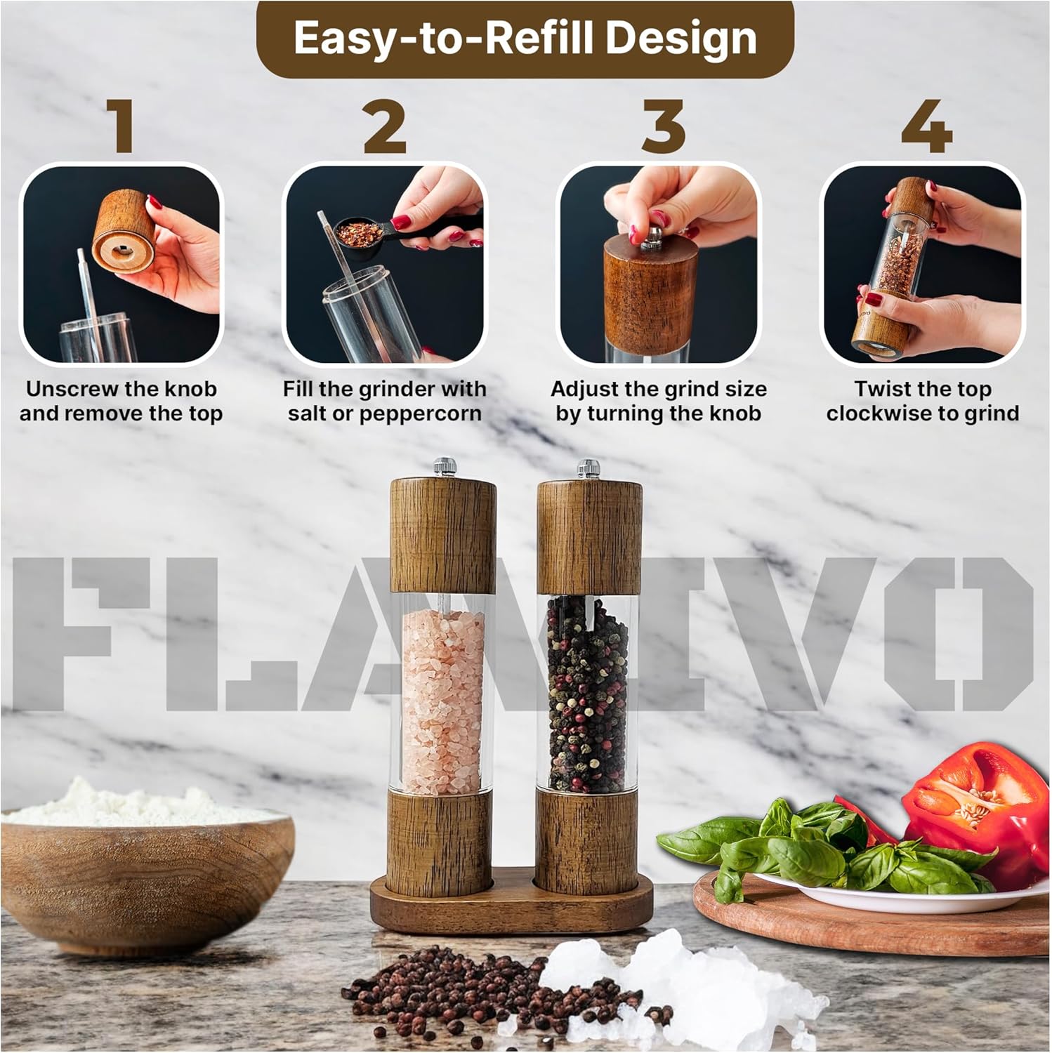 Wooden Salt and Pepper Grinder Set
