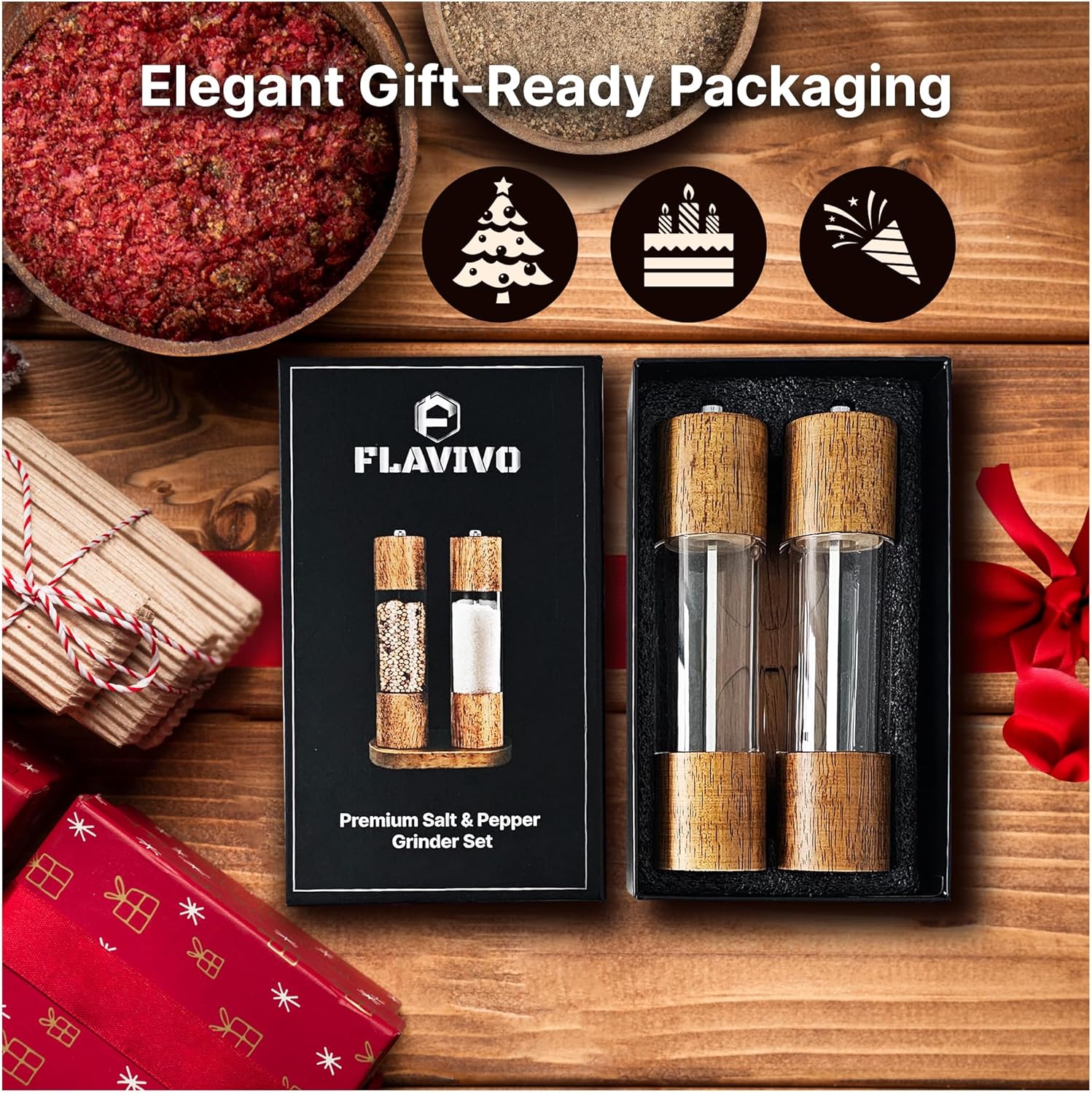 Wooden Salt and Pepper Grinder Set