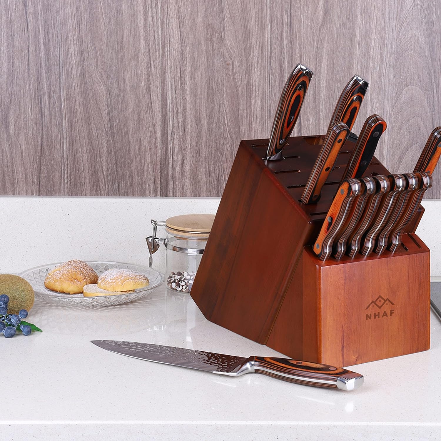 24 Slot Wooden Knife Block Sharpener Built-In AcaciaRubberwood Premium Durable